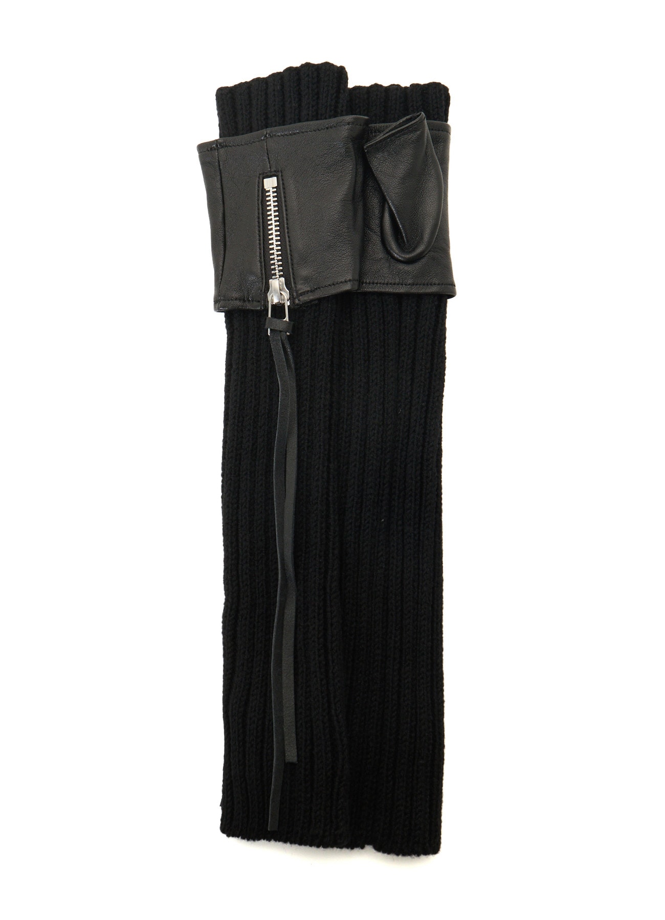 LAMB LEATHER+WOOL RIB KNIT  LONG RIBBED LEATHER GLOVES