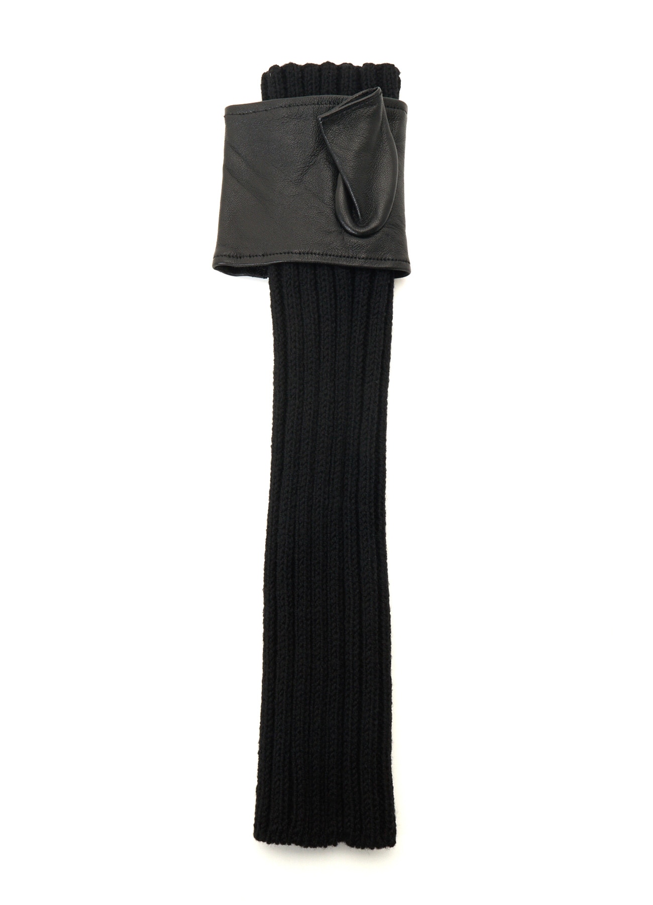 LAMB LEATHER+WOOL RIB KNIT  LONG RIBBED LEATHER GLOVES