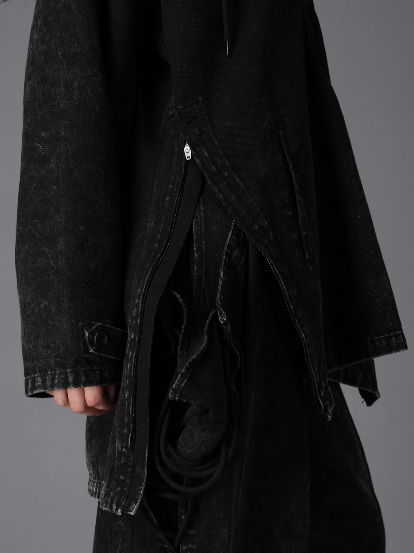 CHEMICAL BLEACHED DENIM LACE UP BLOUSON