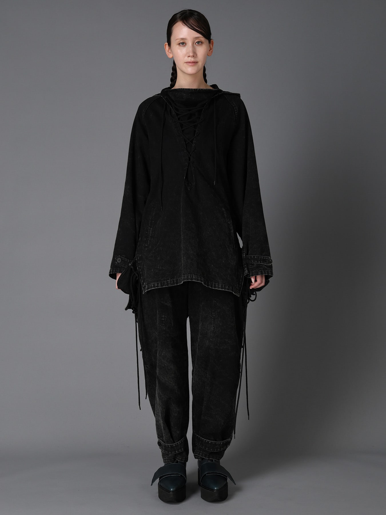 CHEMICAL BLEACHED DENIM LACE UP BLOUSON