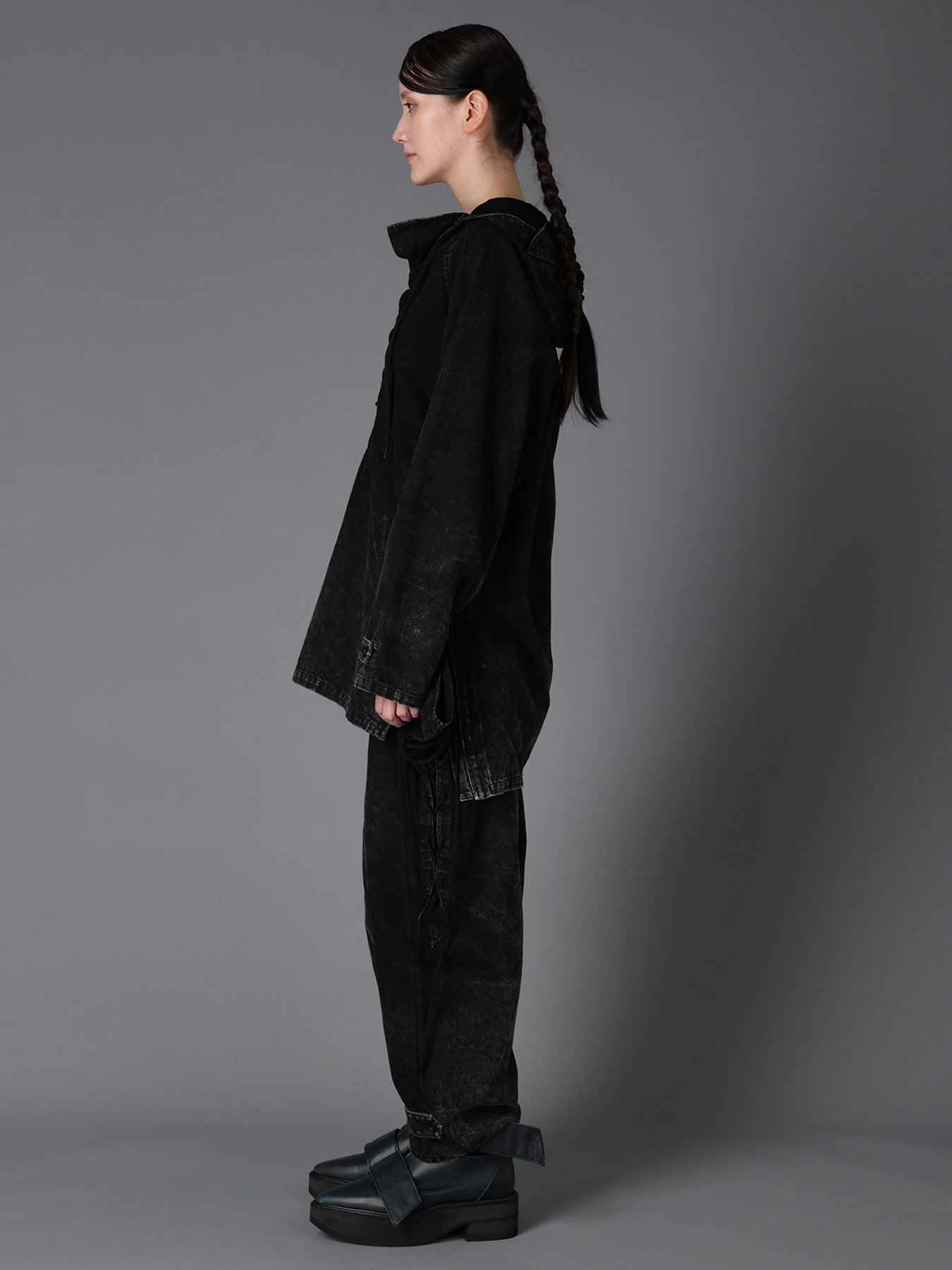 CHEMICAL BLEACHED DENIM LACE UP BLOUSON(S Black): LIMI feu｜THE