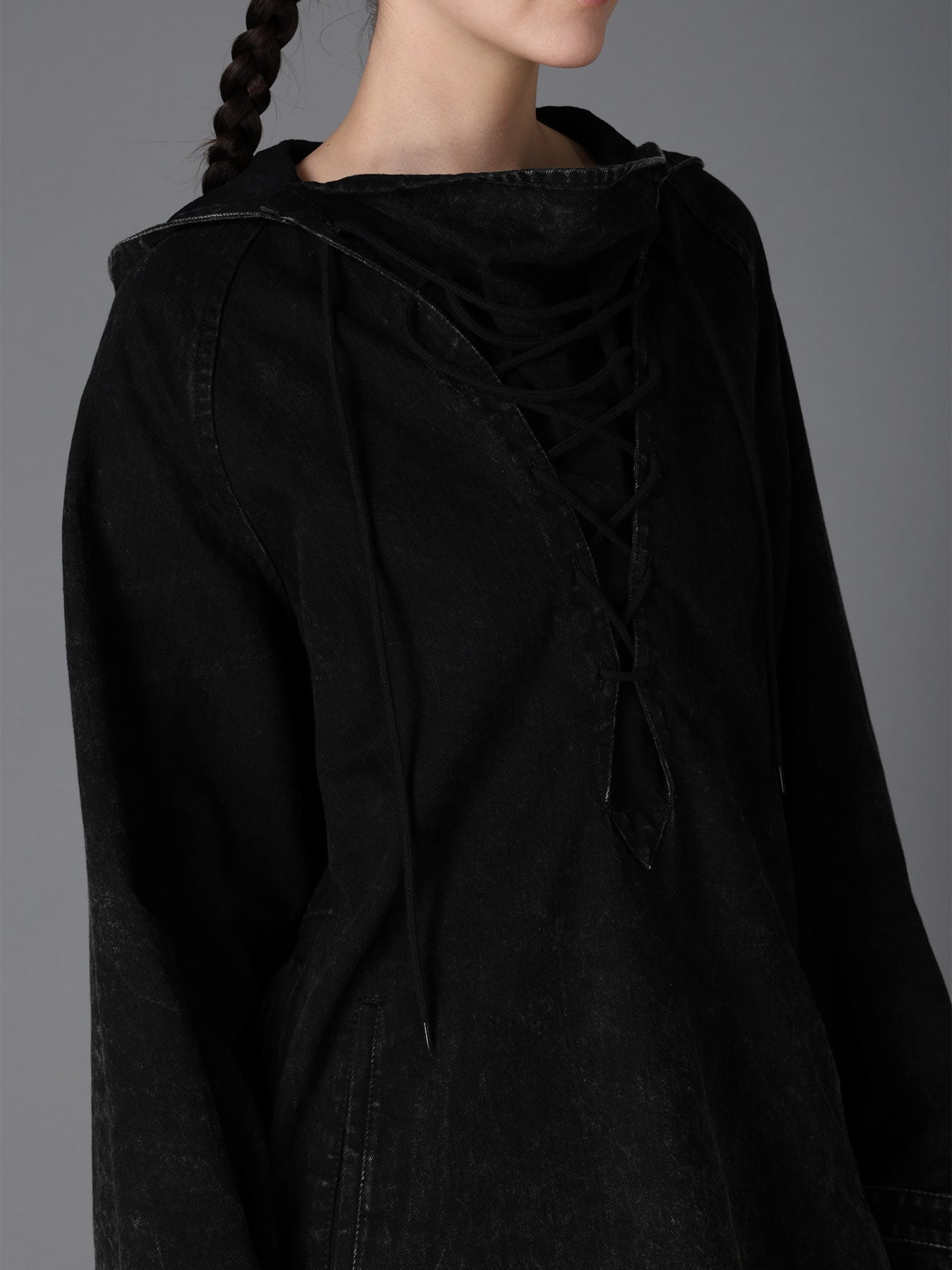 CHEMICAL BLEACHED DENIM LACE UP BLOUSON