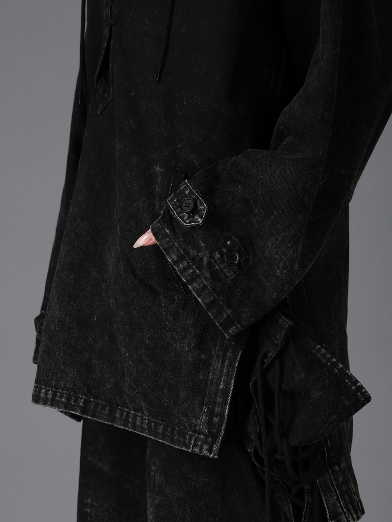 CHEMICAL BLEACHED DENIM LACE UP BLOUSON(S Black): LIMI feu｜THE