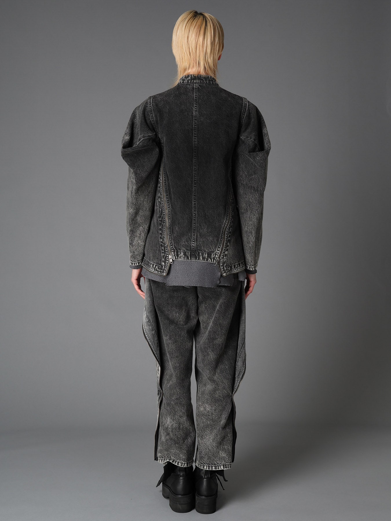 MIST BLEACHED DENIM STAND COLLAR BLOUSON