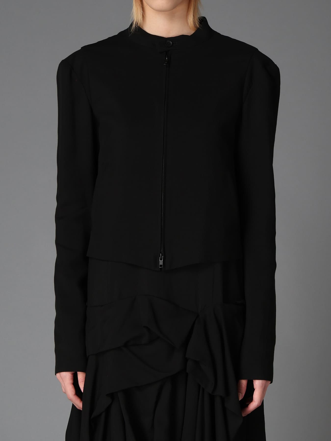 HIGH TWIST GABARDINE GUSSETED STAND COLLAR BLOUSON