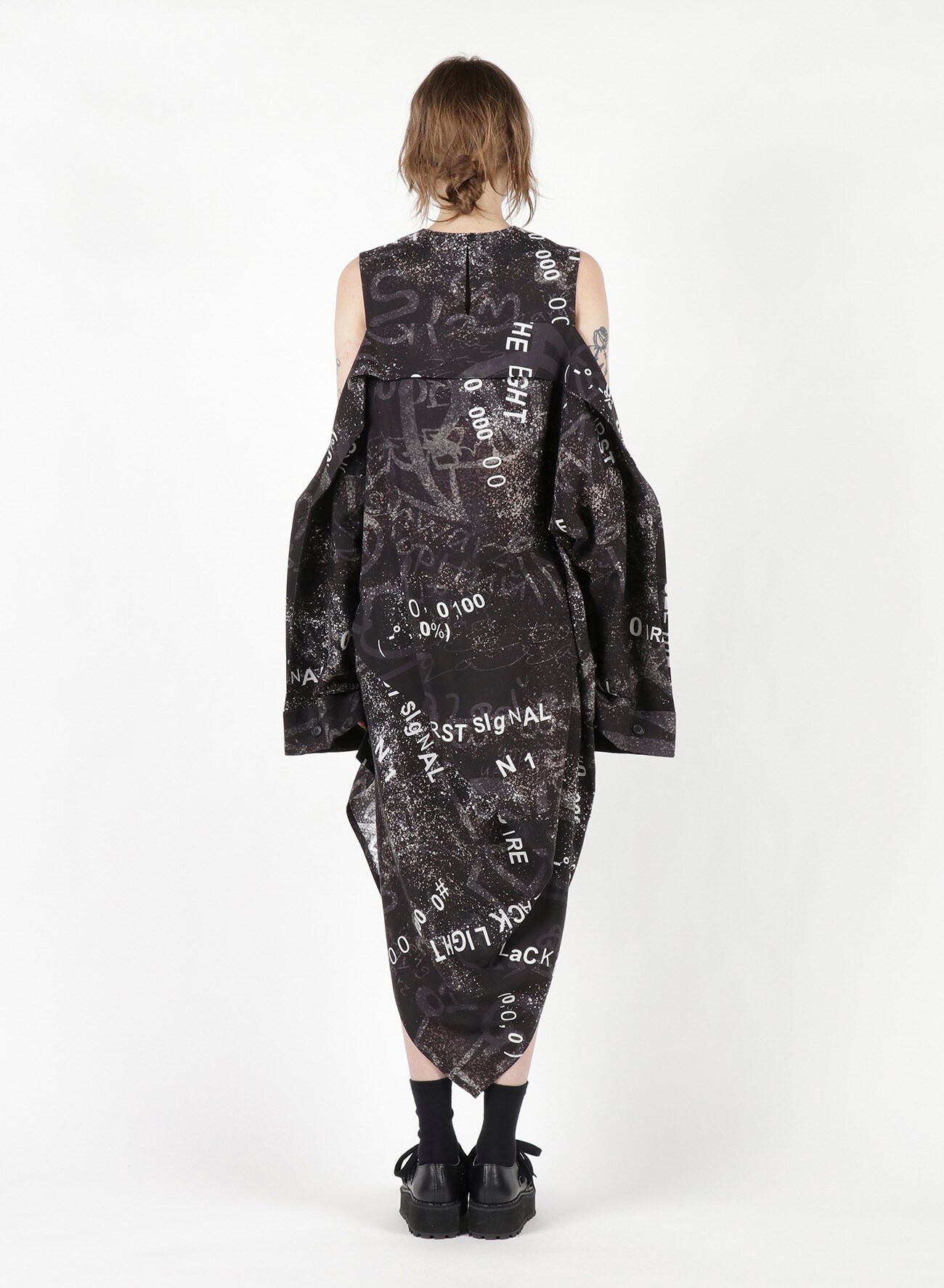 Black Light Print B Cross Off Shoulder Dress(S Black