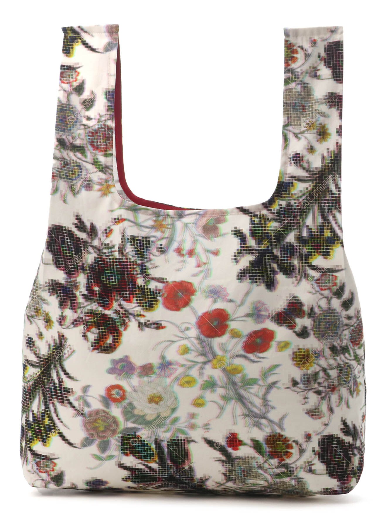 Mosaic Flower Print Cotton Shopping Bag(FREE SIZE Beige): Vintage