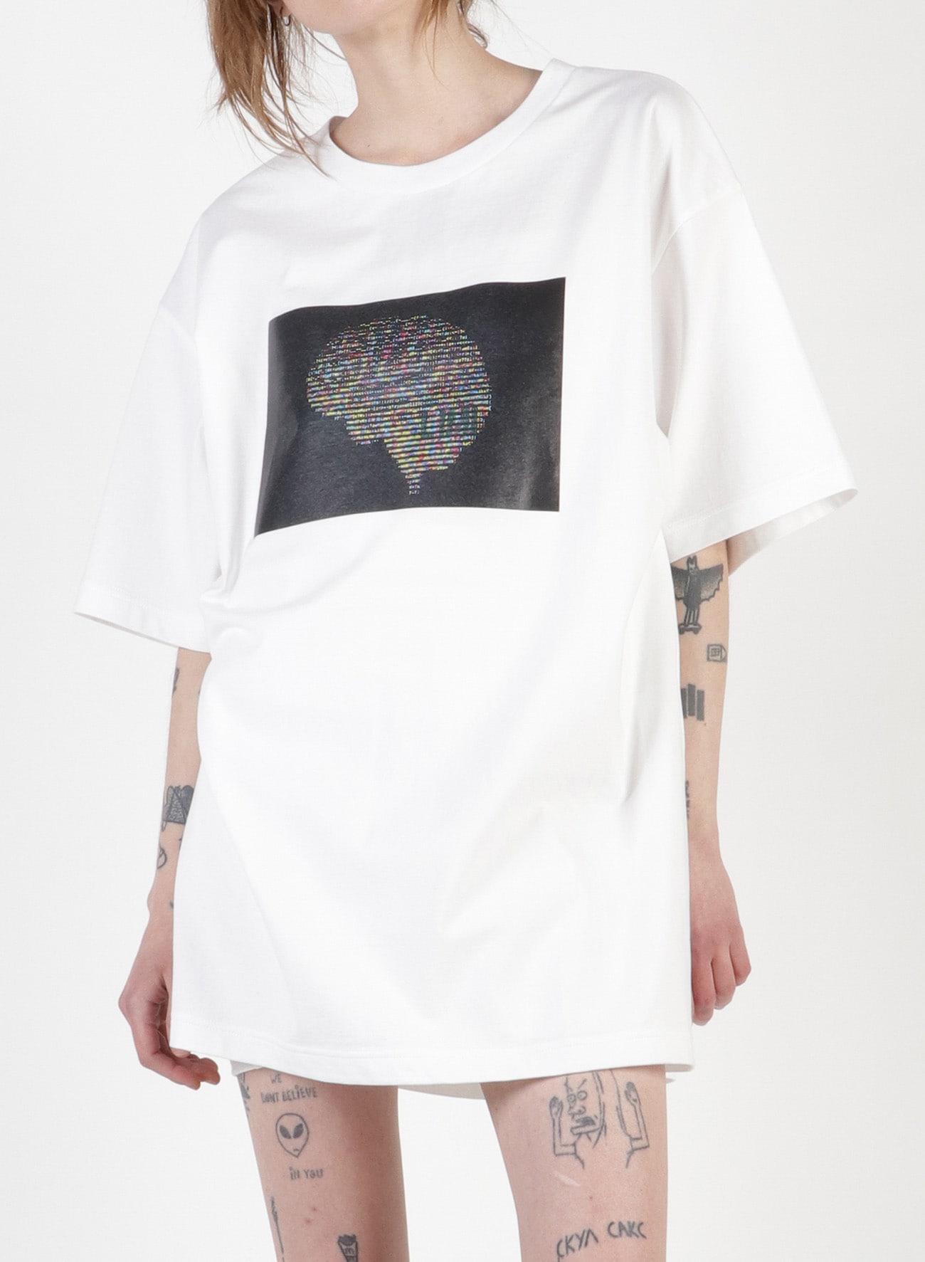 Ascii Brain Print Oversized T-Shirt(S White): Vintage 1.1｜THE 
