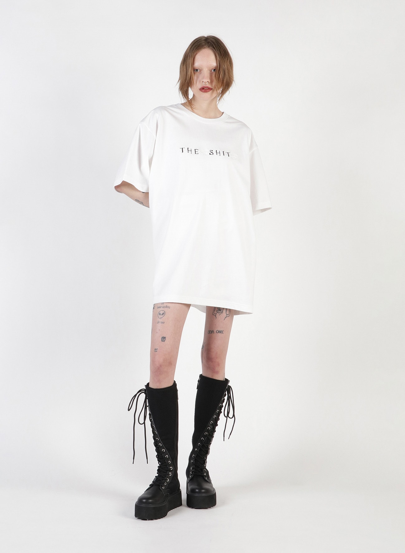 THE SHITS Embroidery Oversized T-Shirt(S White): Vintage 1.1｜THE 