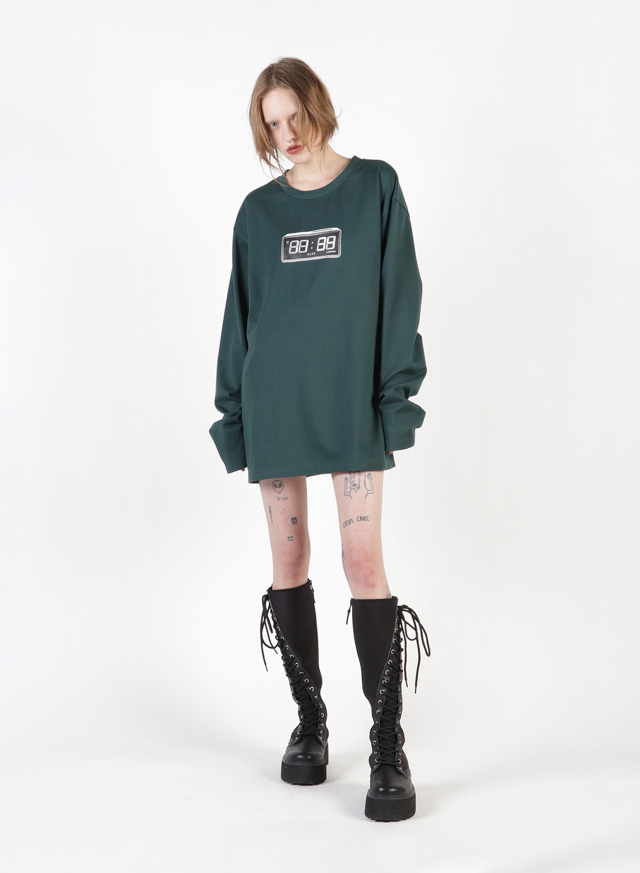 Clock Print Oversized Long T-Shirt