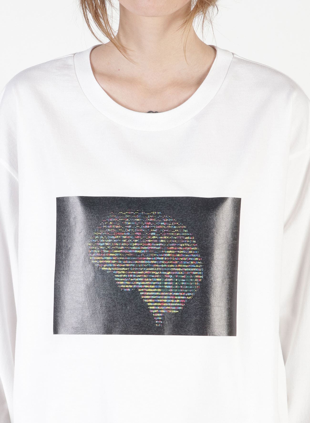 Ascii Brain Print Oversized Long T-Shirt(S White): Vintage 1.1 