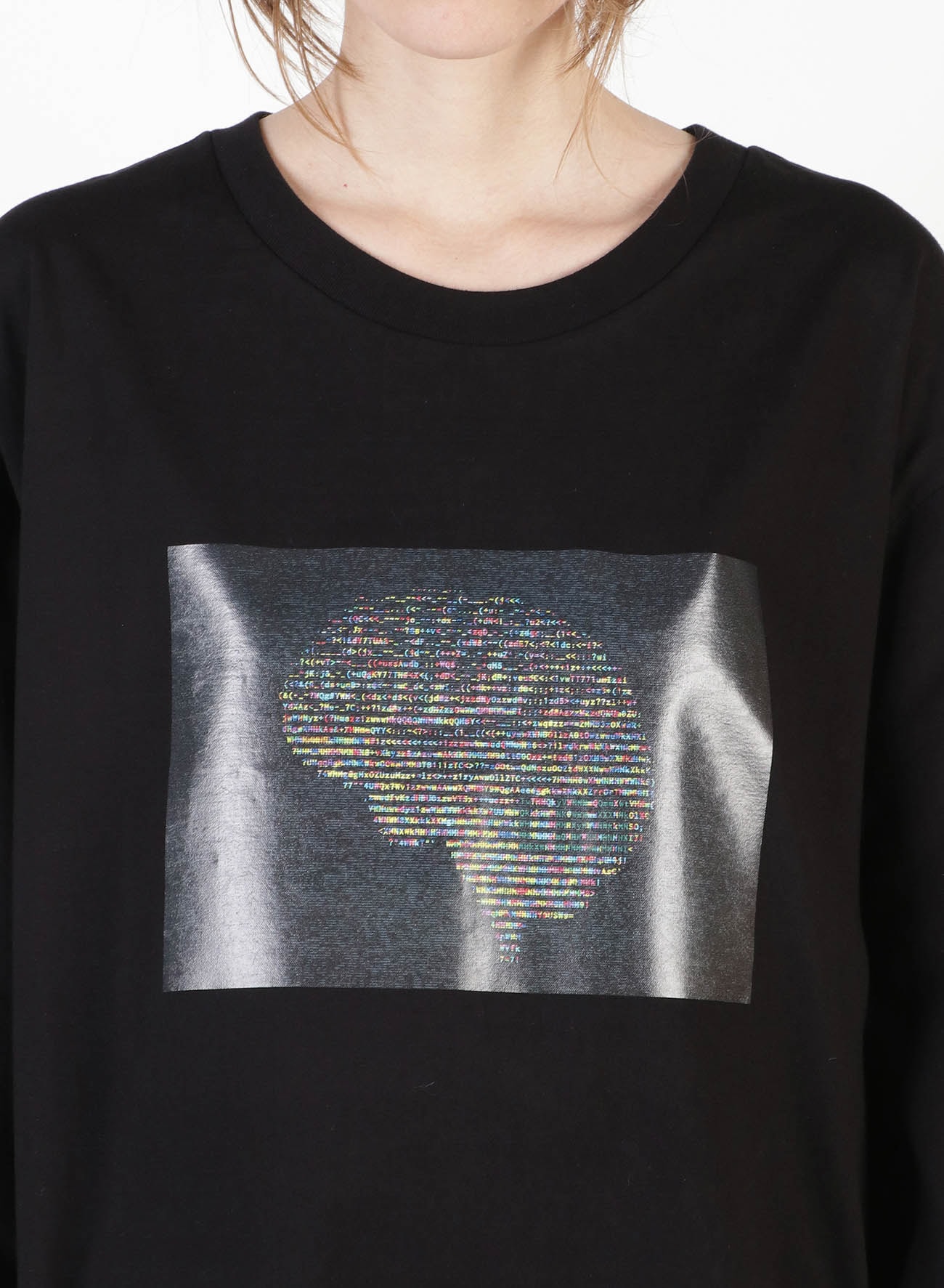 Ascii Brain Print Oversized Long T-Shirt
