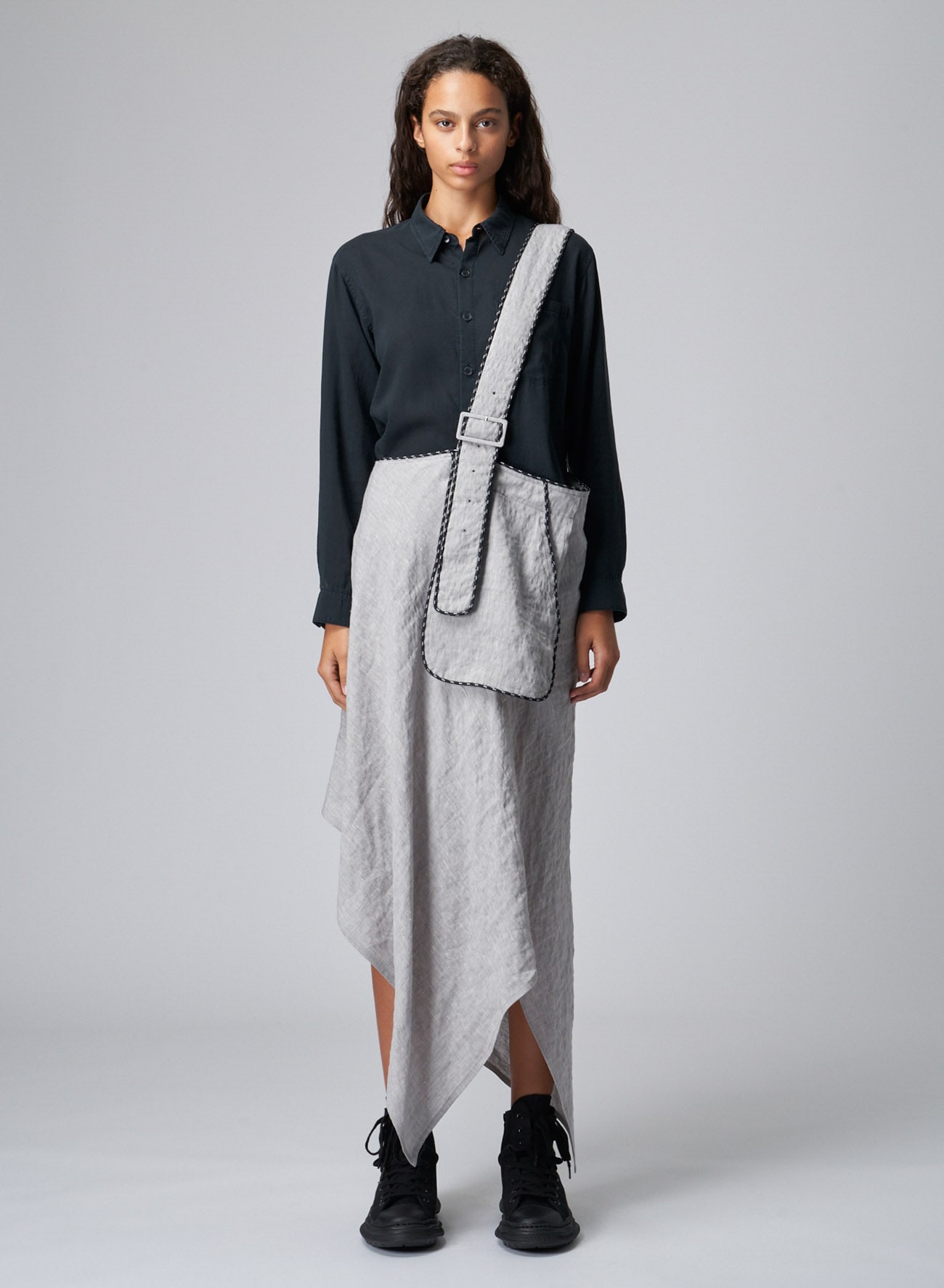BREATHABLE LINEN/RAYON ASYMMETRIC SKIRT WITH SHOULDER STRAP