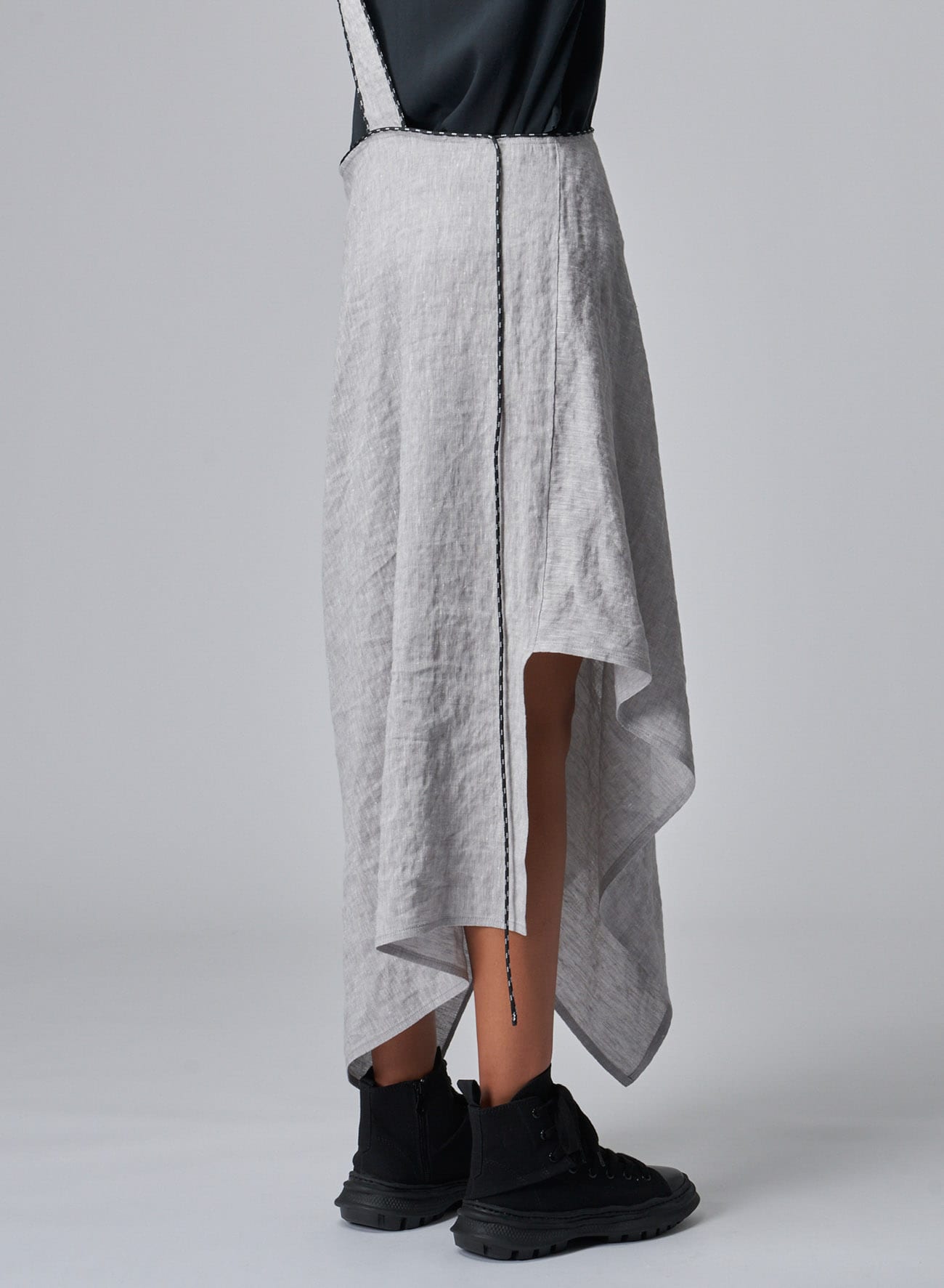 BREATHABLE LINEN/RAYON ASYMMETRIC SKIRT WITH SHOULDER STRAP