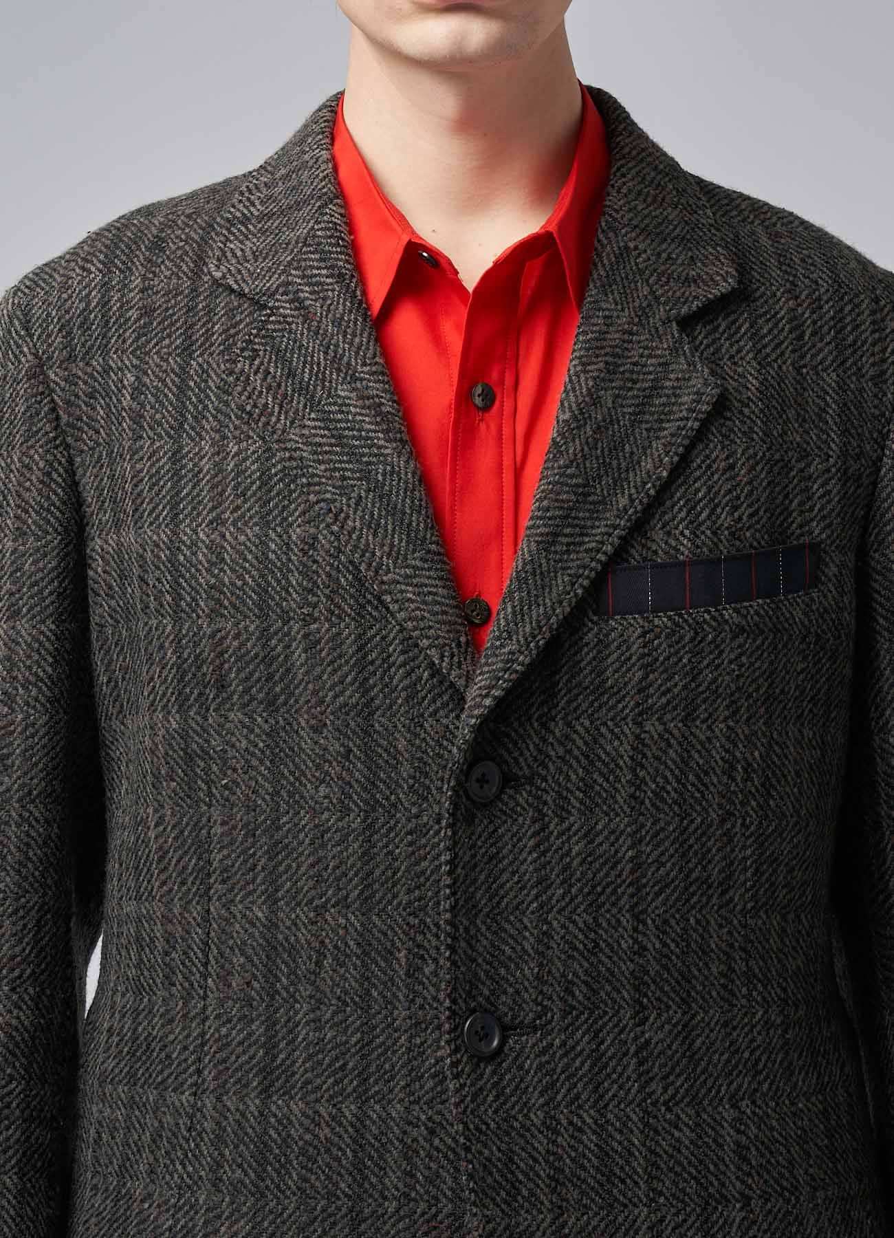 NEPPED HERRINGBONE JACKET WITH STRIPED POCKET DETAILS