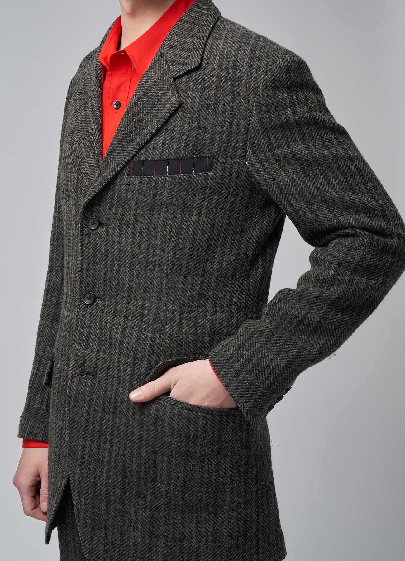 NEPPED HERRINGBONE JACKET WITH STRIPED POCKET DETAILS