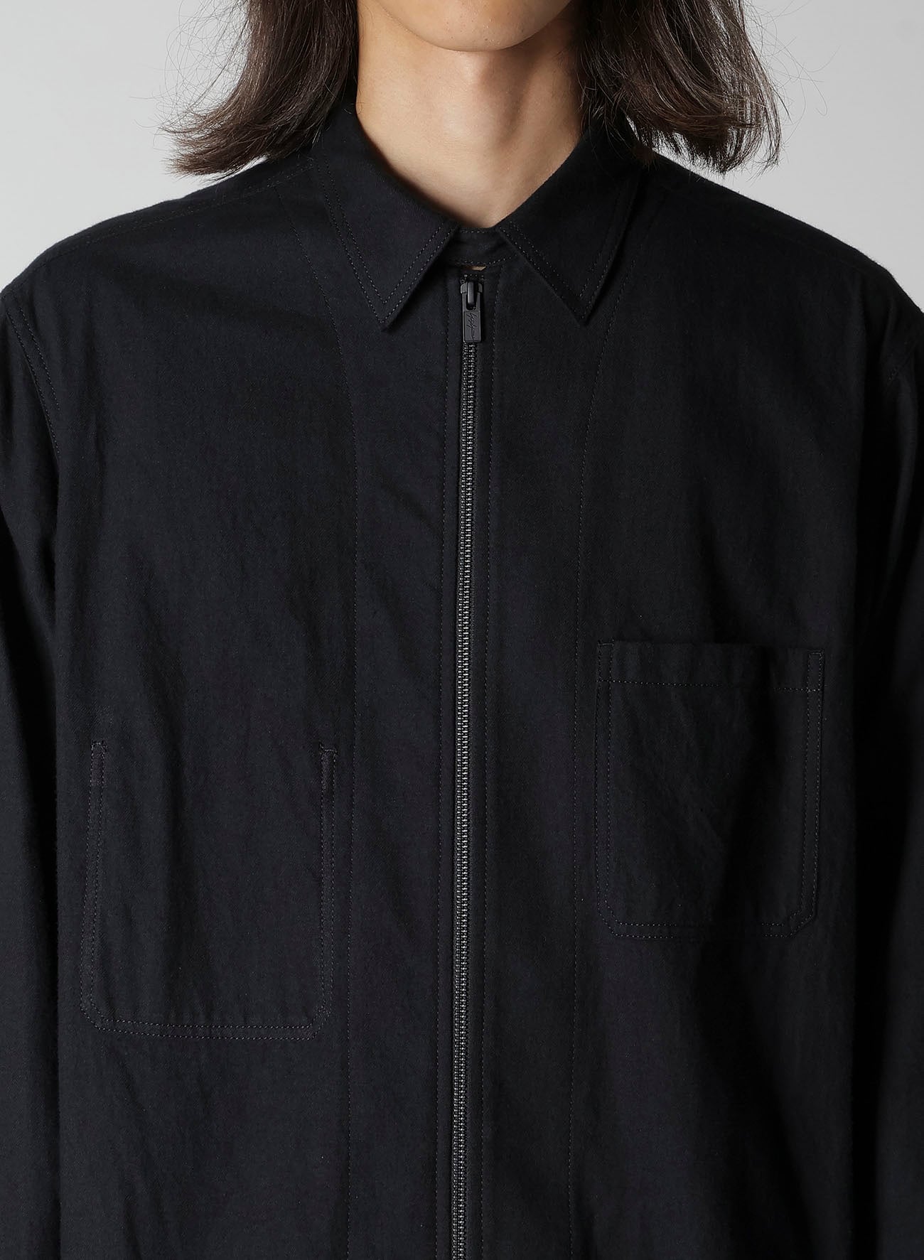 COTTON FLANNEL CHAIN STITCH FRONT ZIP SHIRT