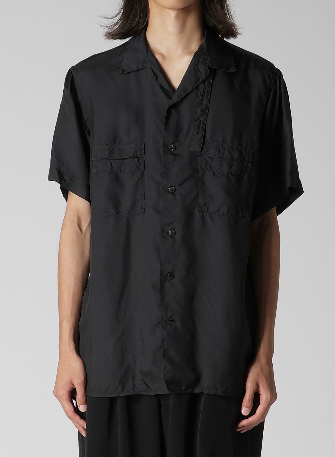CHAIN STITCH OPEN-COLLAR SHORT SLEEVE SHIRT