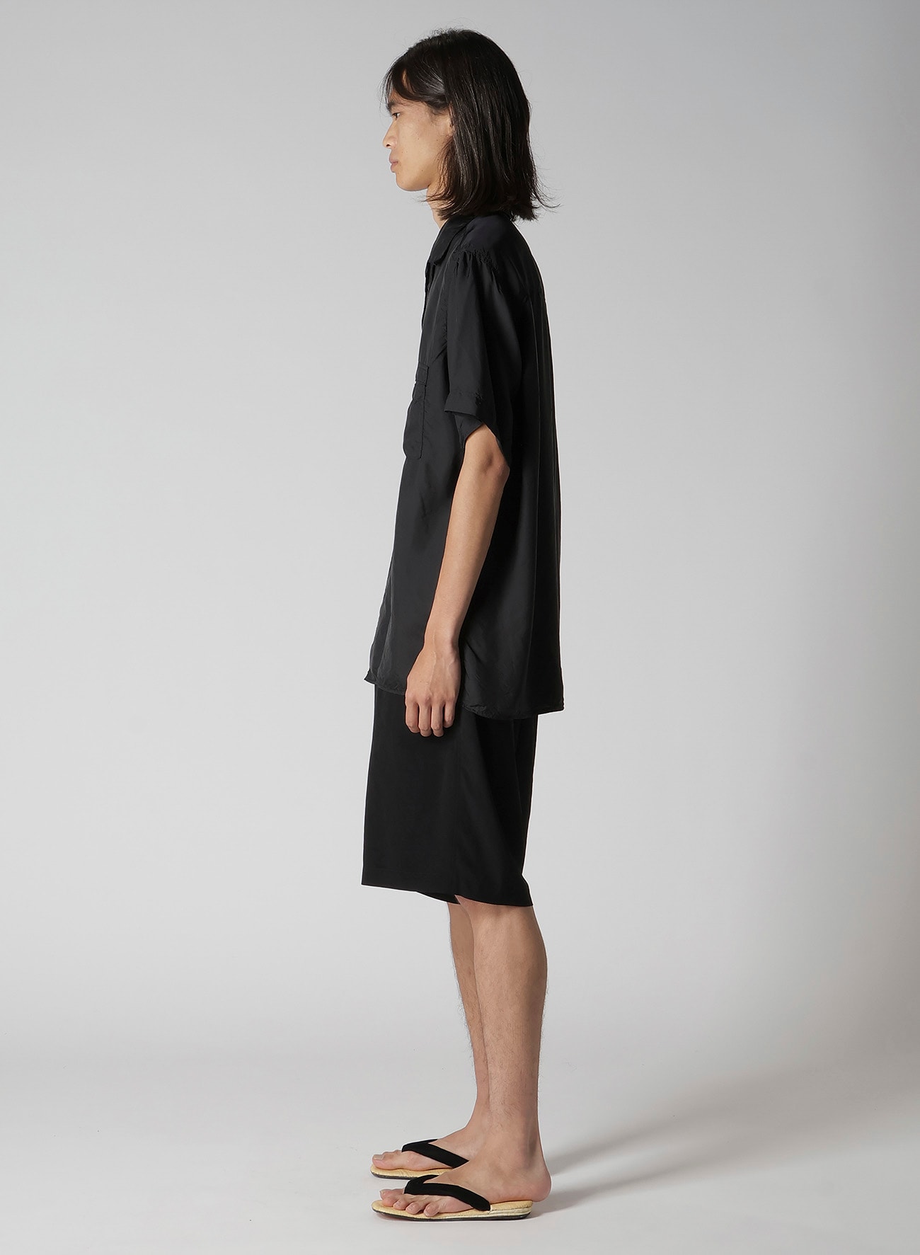 CHAIN STITCH OPEN-COLLAR SHORT SLEEVE SHIRT