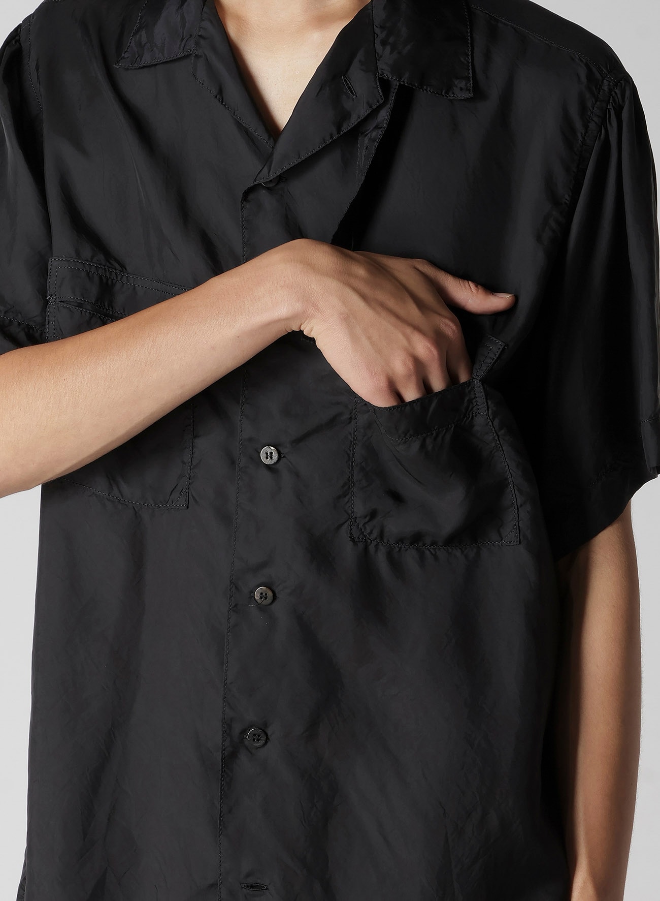 CHAIN STITCH OPEN-COLLAR SHORT SLEEVE SHIRT