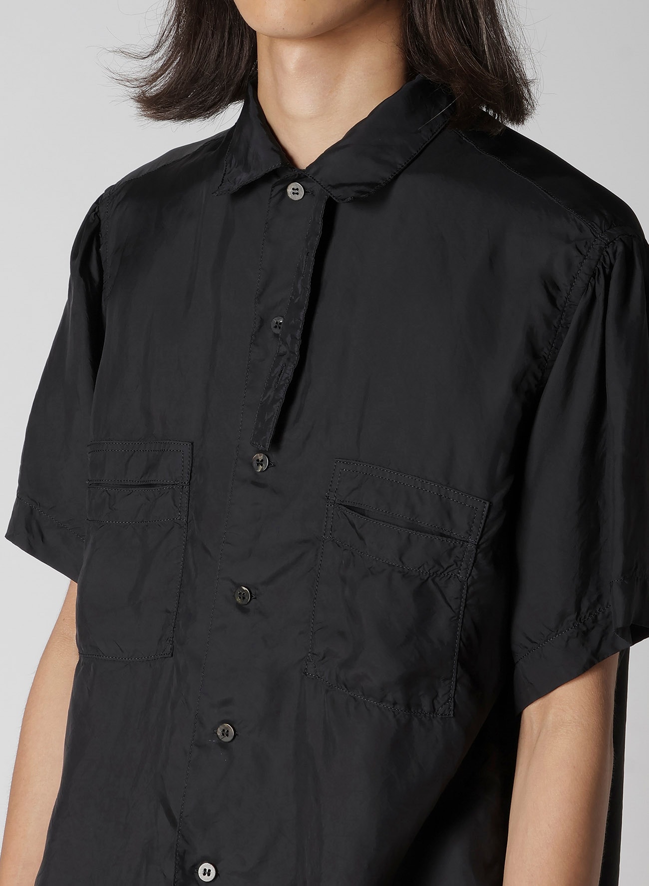 CHAIN STITCH OPEN-COLLAR SHORT SLEEVE SHIRT