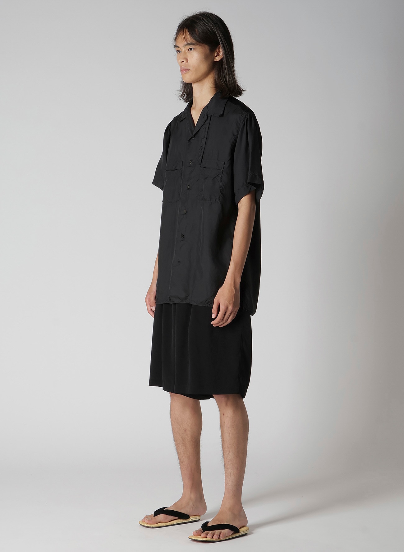 CHAIN STITCH OPEN-COLLAR SHORT SLEEVE SHIRT