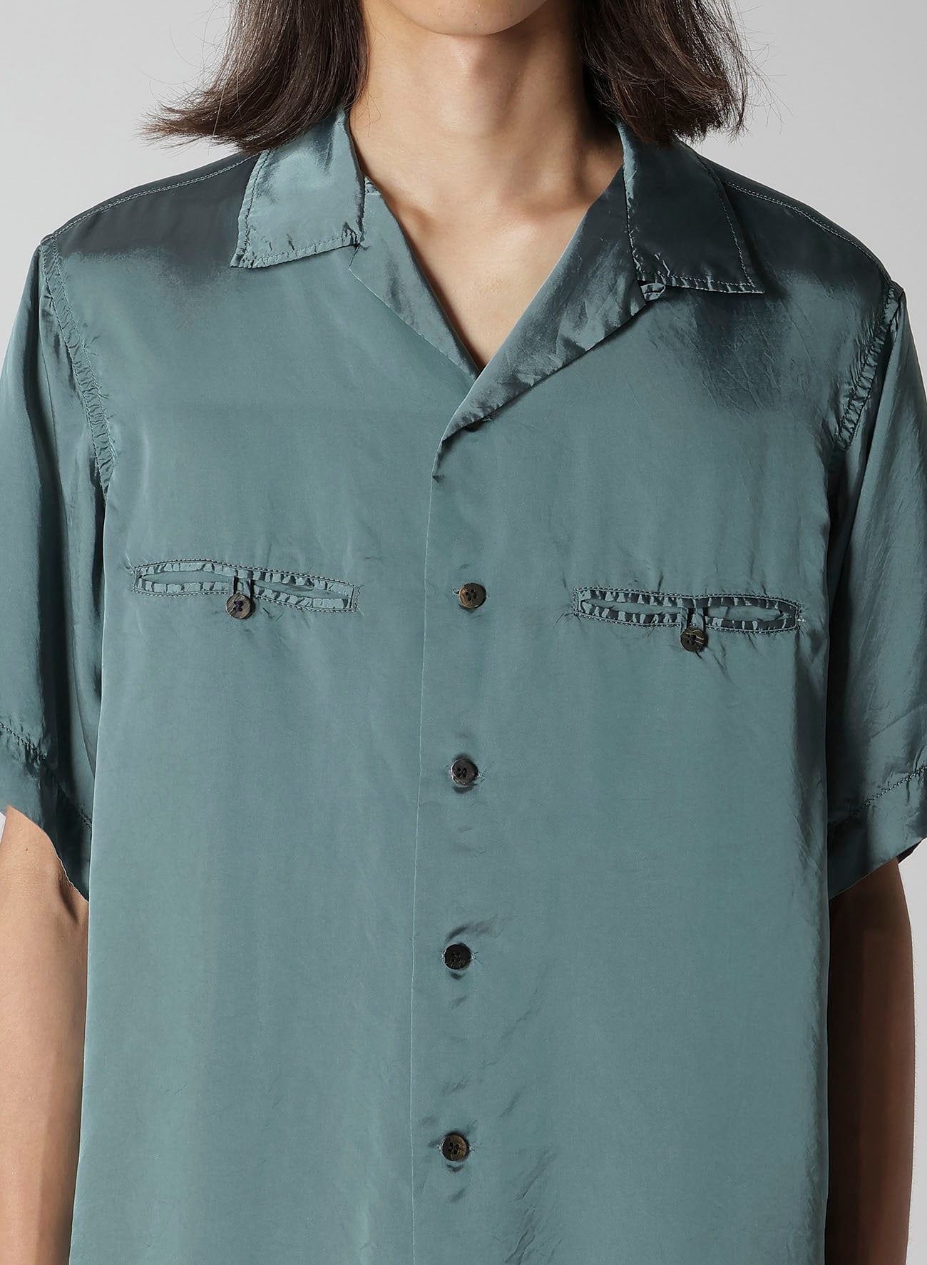 CHAIN STITCH OPEN-COLLAR SHORT SLEEVE SHIRT