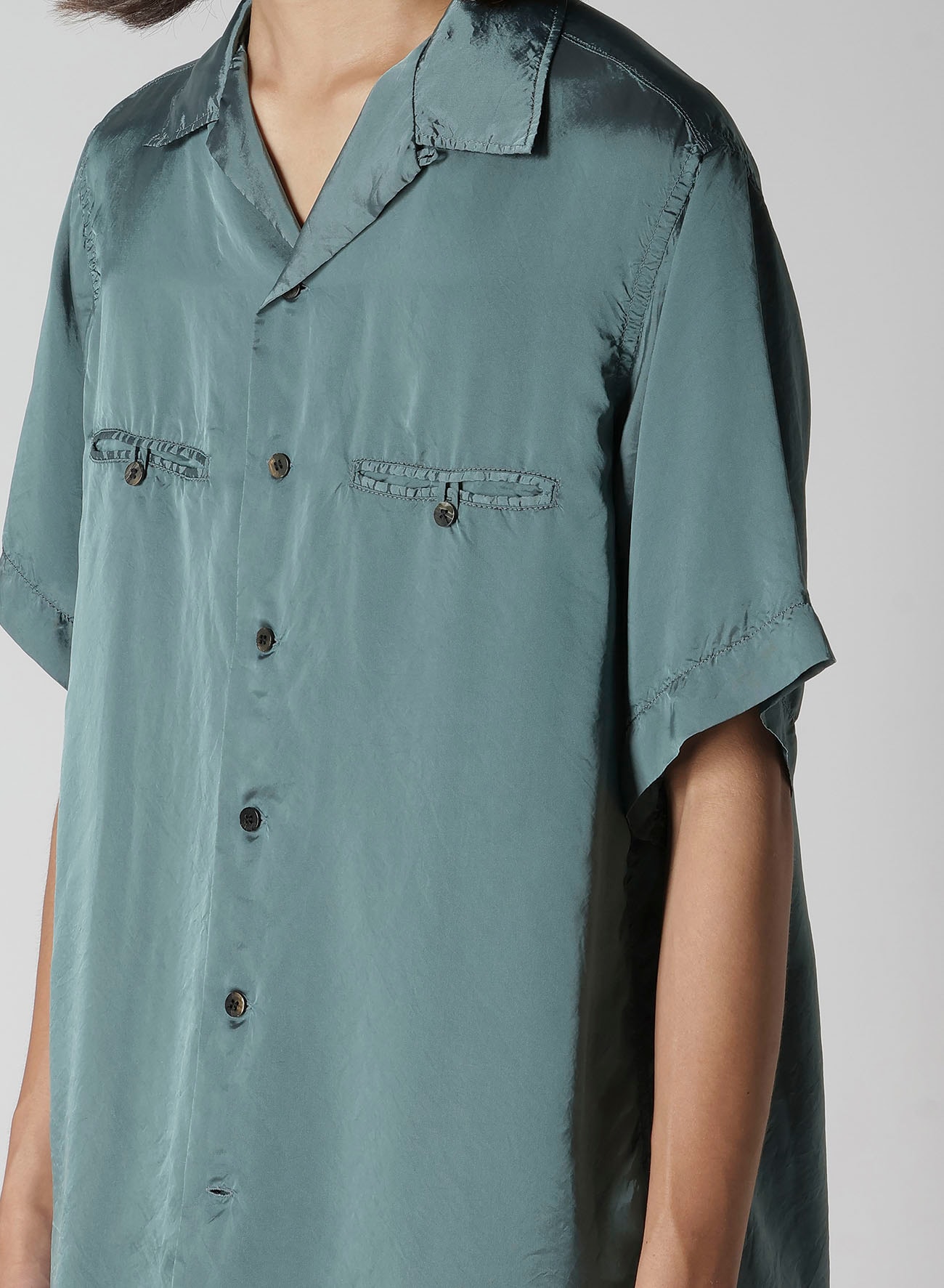 CHAIN STITCH OPEN-COLLAR SHORT SLEEVE SHIRT