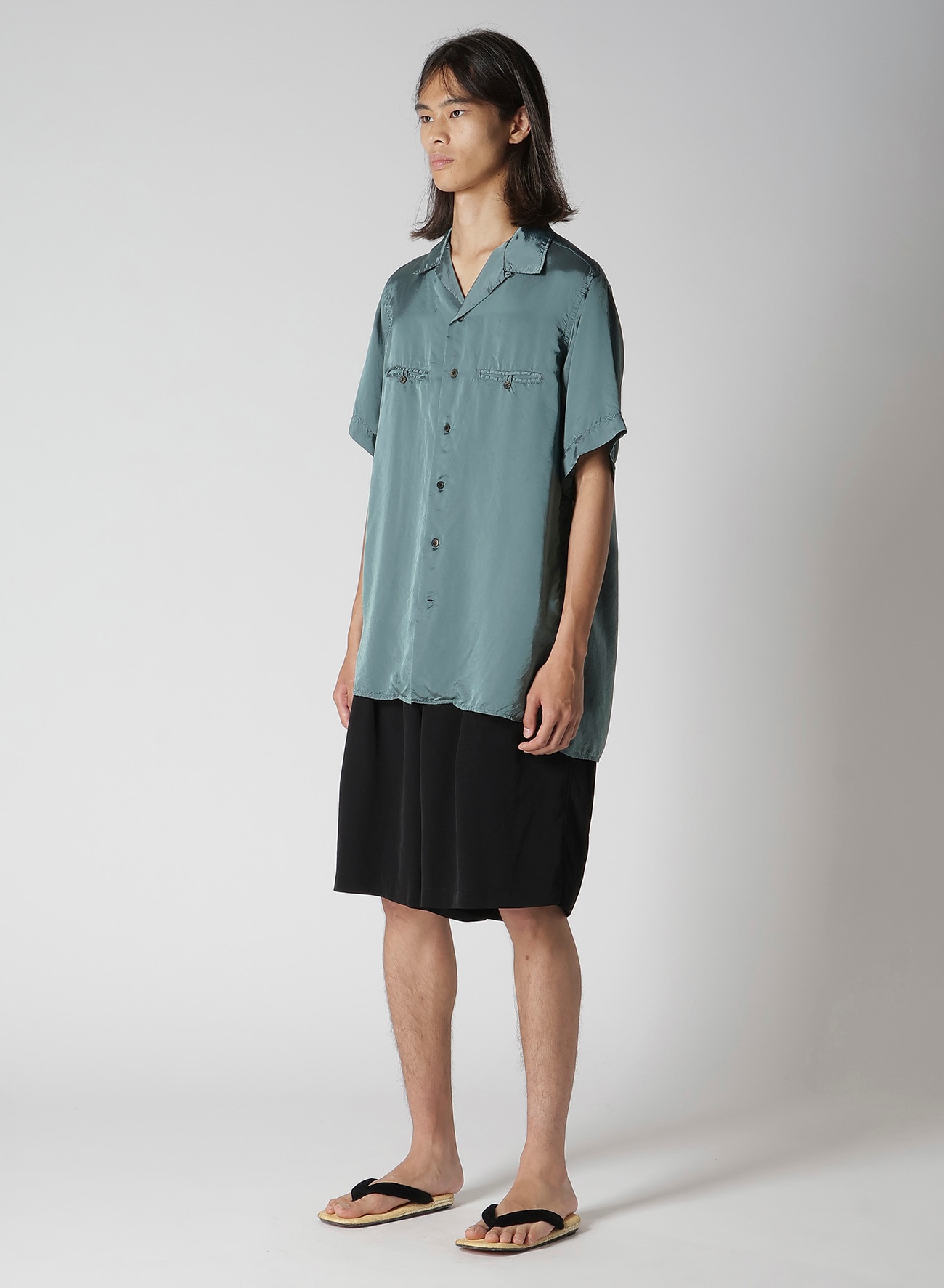 CHAIN STITCH OPEN-COLLAR SHORT SLEEVE SHIRT