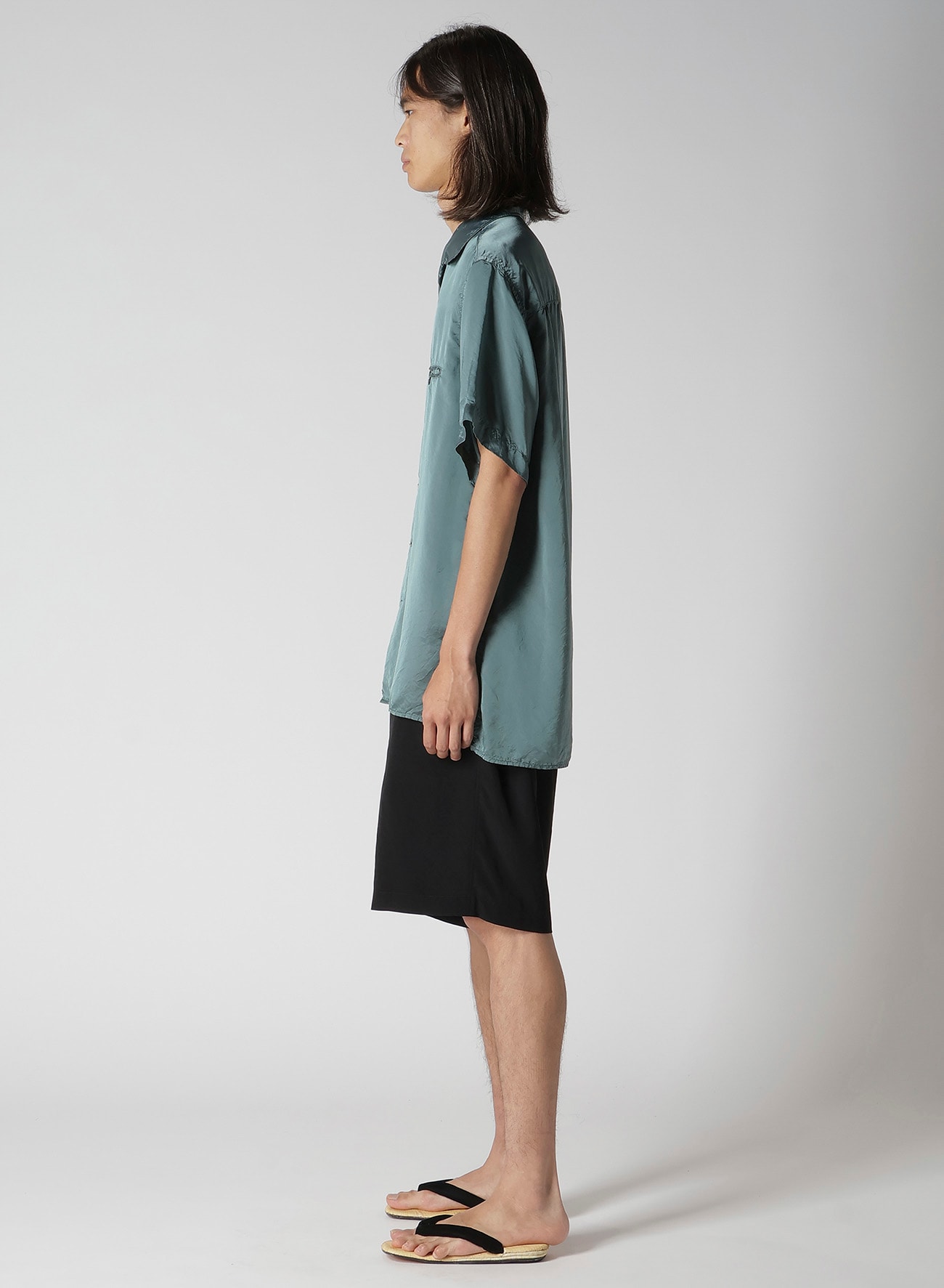 CHAIN STITCH OPEN-COLLAR SHORT SLEEVE SHIRT