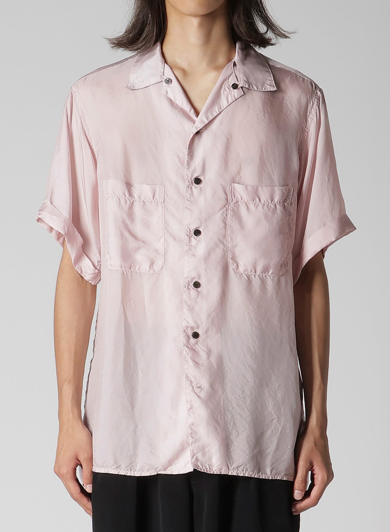 CHAIN STITCH OPEN-COLLAR SHORT SLEEVE SHIRT