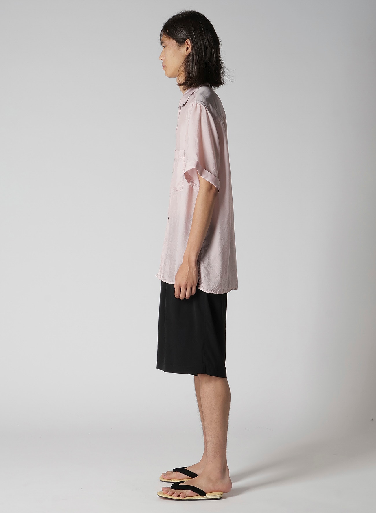 CHAIN STITCH OPEN-COLLAR SHORT SLEEVE SHIRT