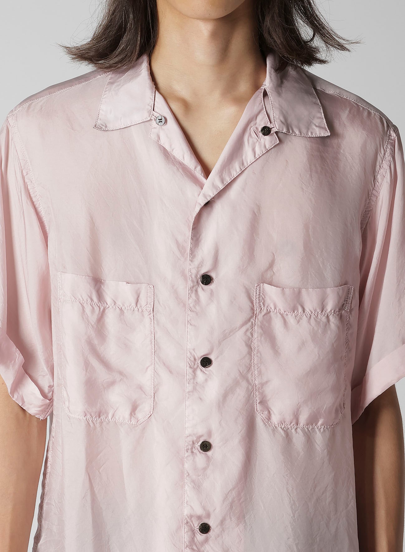 CHAIN STITCH OPEN-COLLAR SHORT SLEEVE SHIRT