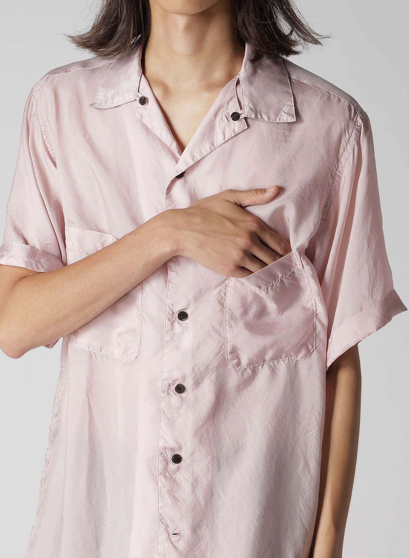 CHAIN STITCH OPEN-COLLAR SHORT SLEEVE SHIRT