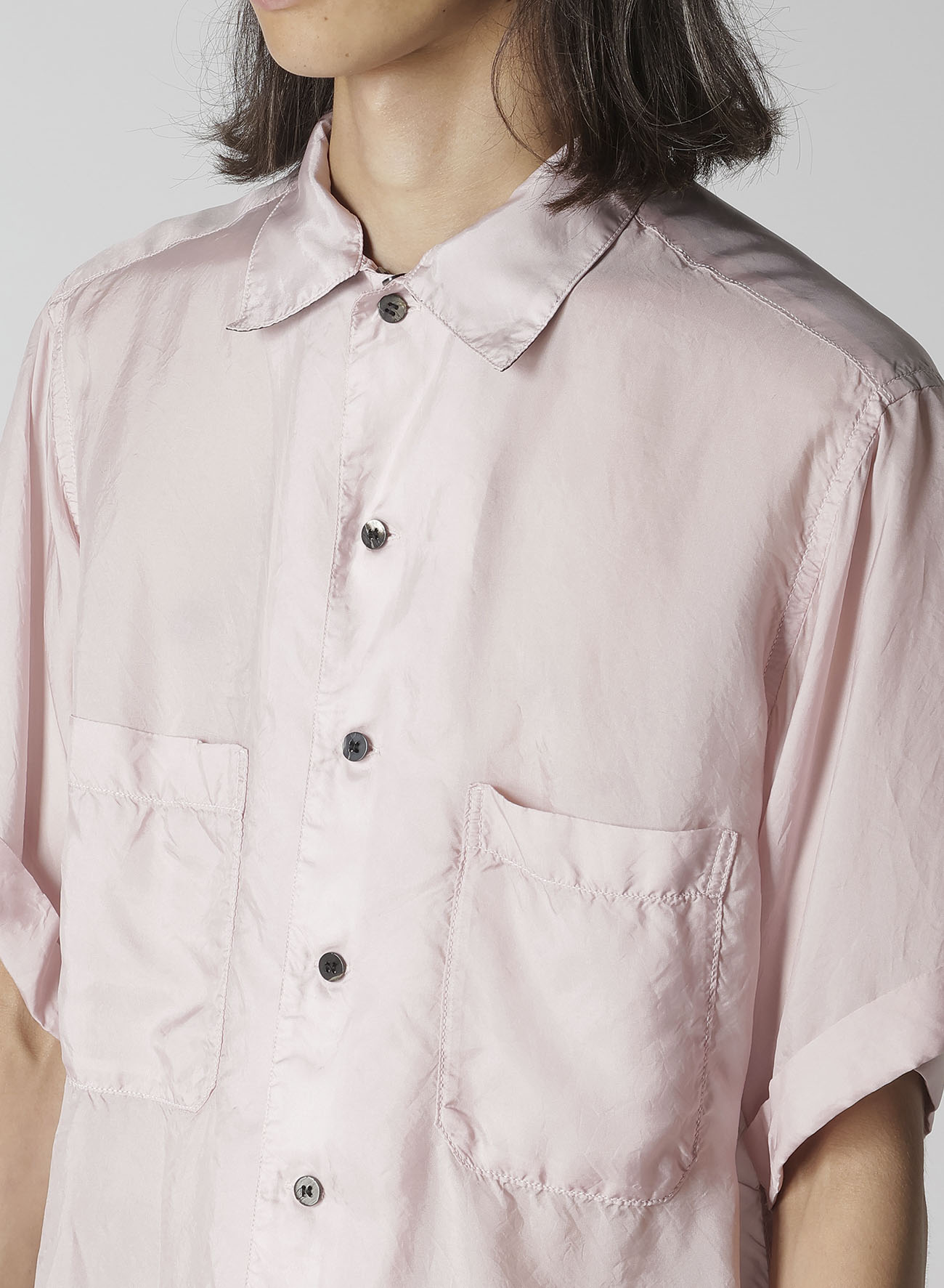 CHAIN STITCH OPEN-COLLAR SHORT SLEEVE SHIRT