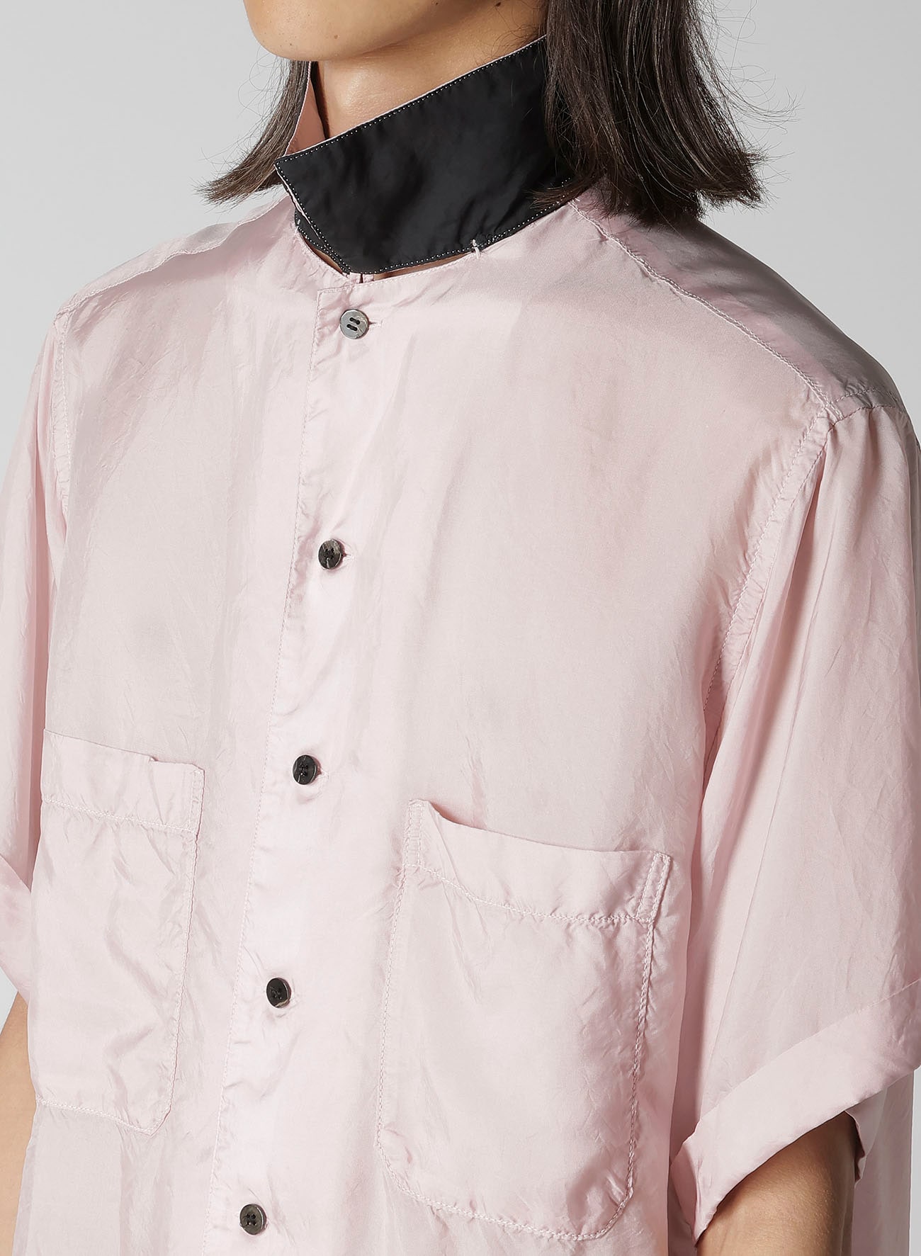 CHAIN STITCH OPEN-COLLAR SHORT SLEEVE SHIRT