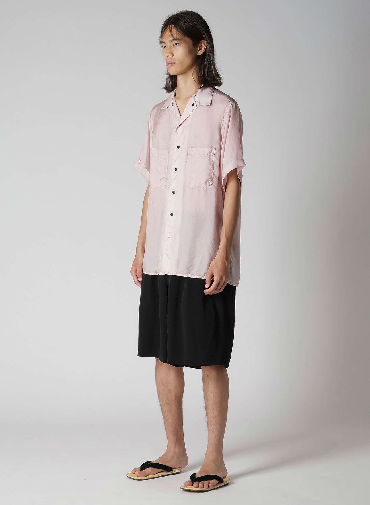 CHAIN STITCH OPEN-COLLAR SHORT SLEEVE SHIRT