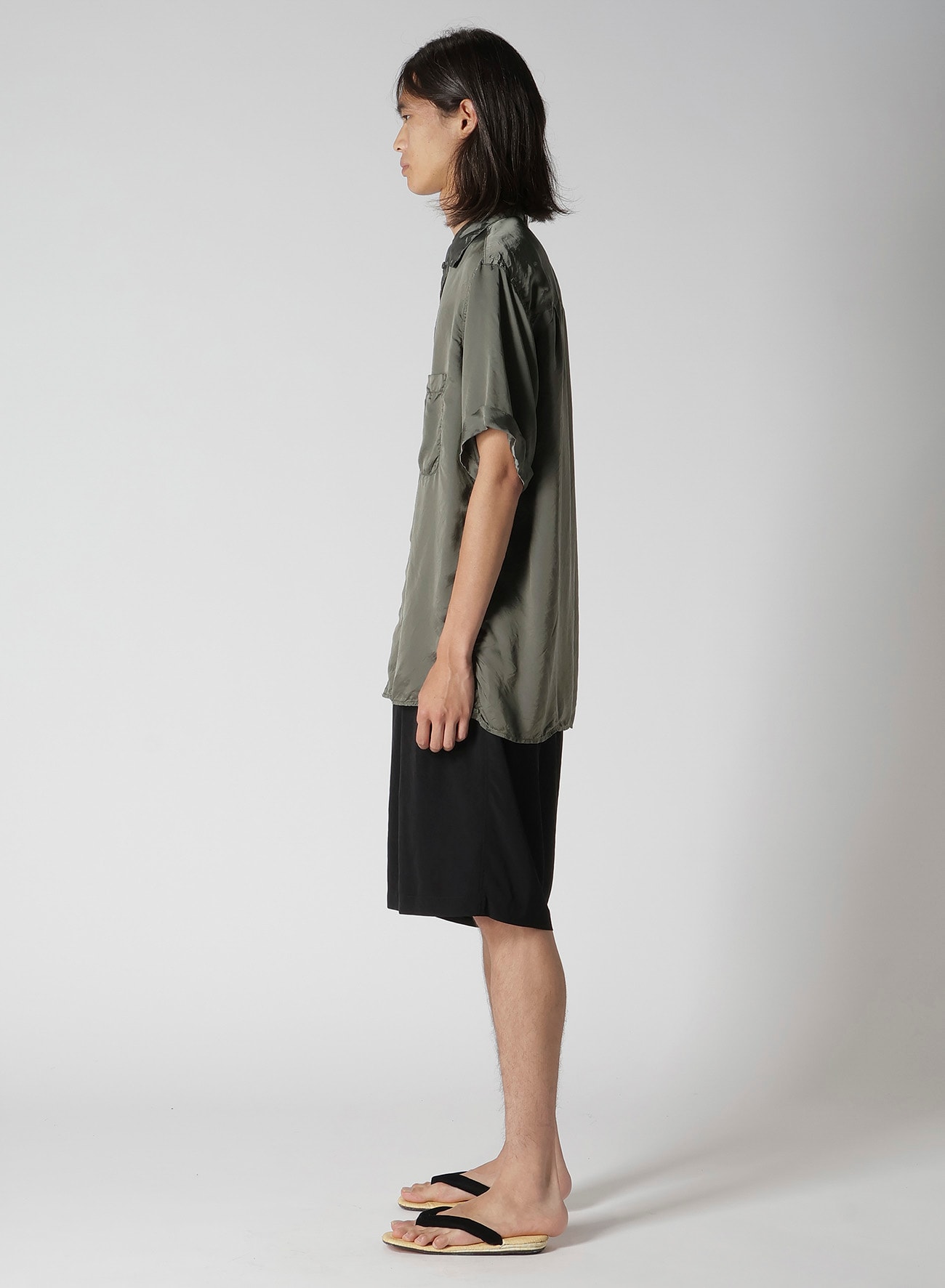CHAIN STITCH OPEN-COLLAR SHORT SLEEVE SHIRT