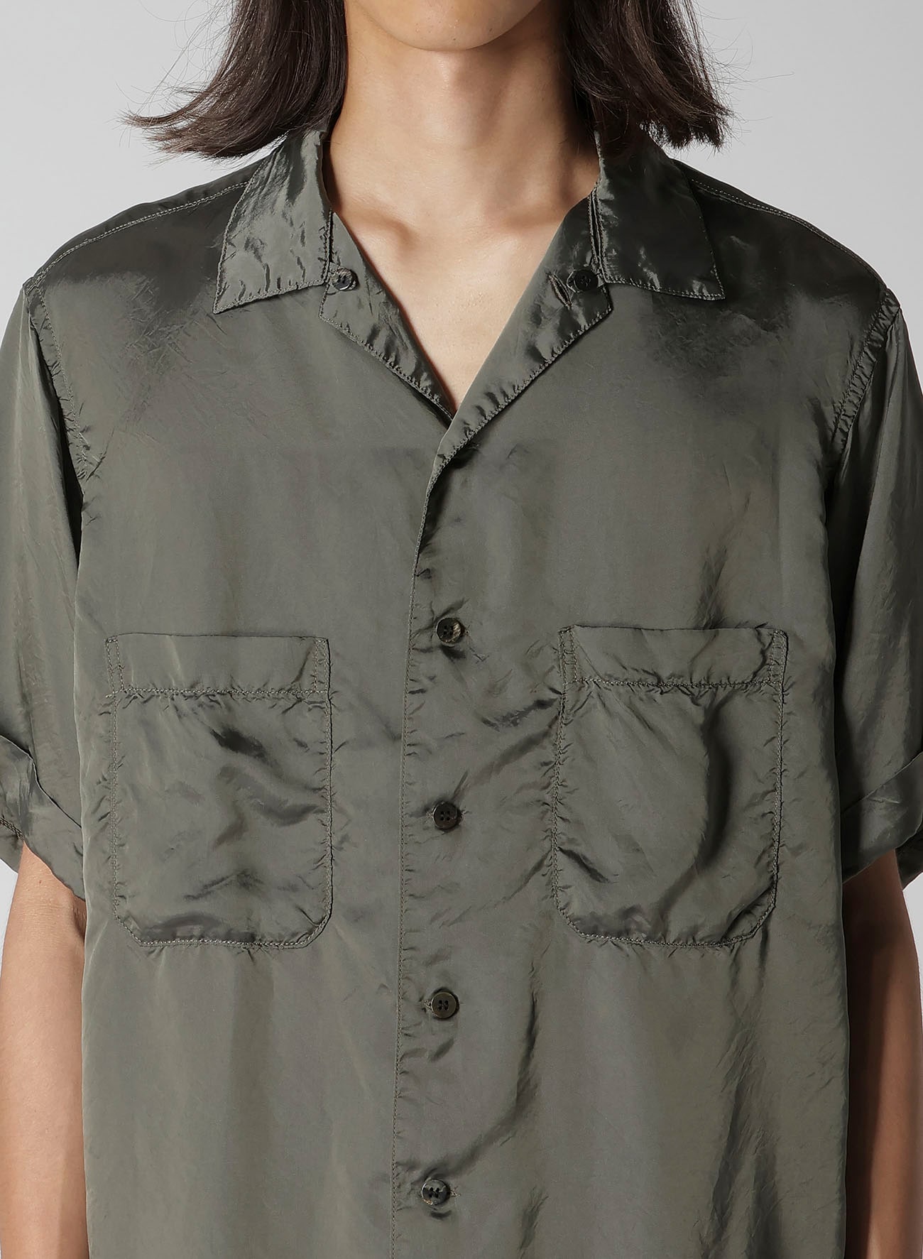 CHAIN STITCH OPEN-COLLAR SHORT SLEEVE SHIRT