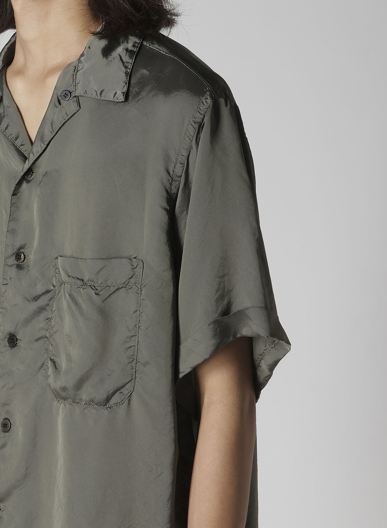 CHAIN STITCH OPEN-COLLAR SHORT SLEEVE SHIRT