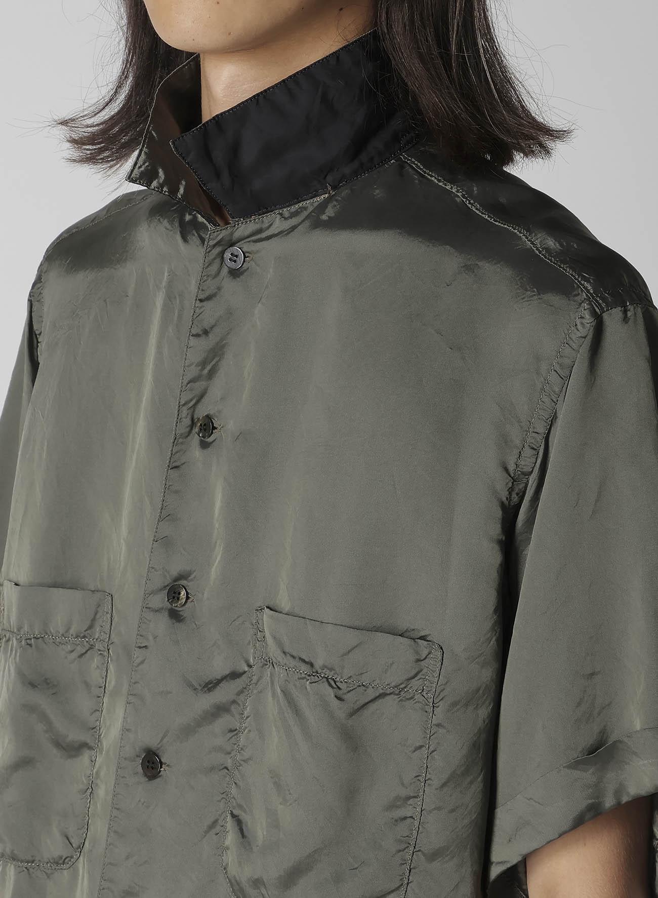 CHAIN STITCH OPEN-COLLAR SHORT SLEEVE SHIRT