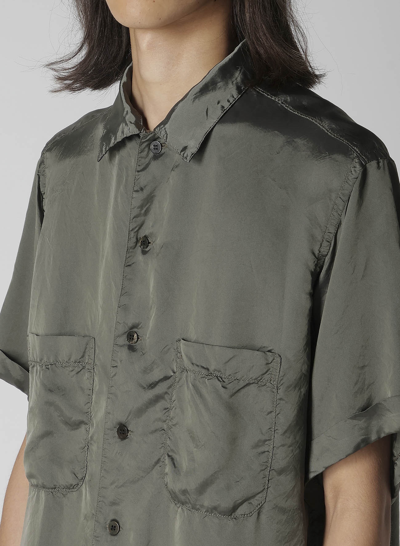 CHAIN STITCH OPEN-COLLAR SHORT SLEEVE SHIRT