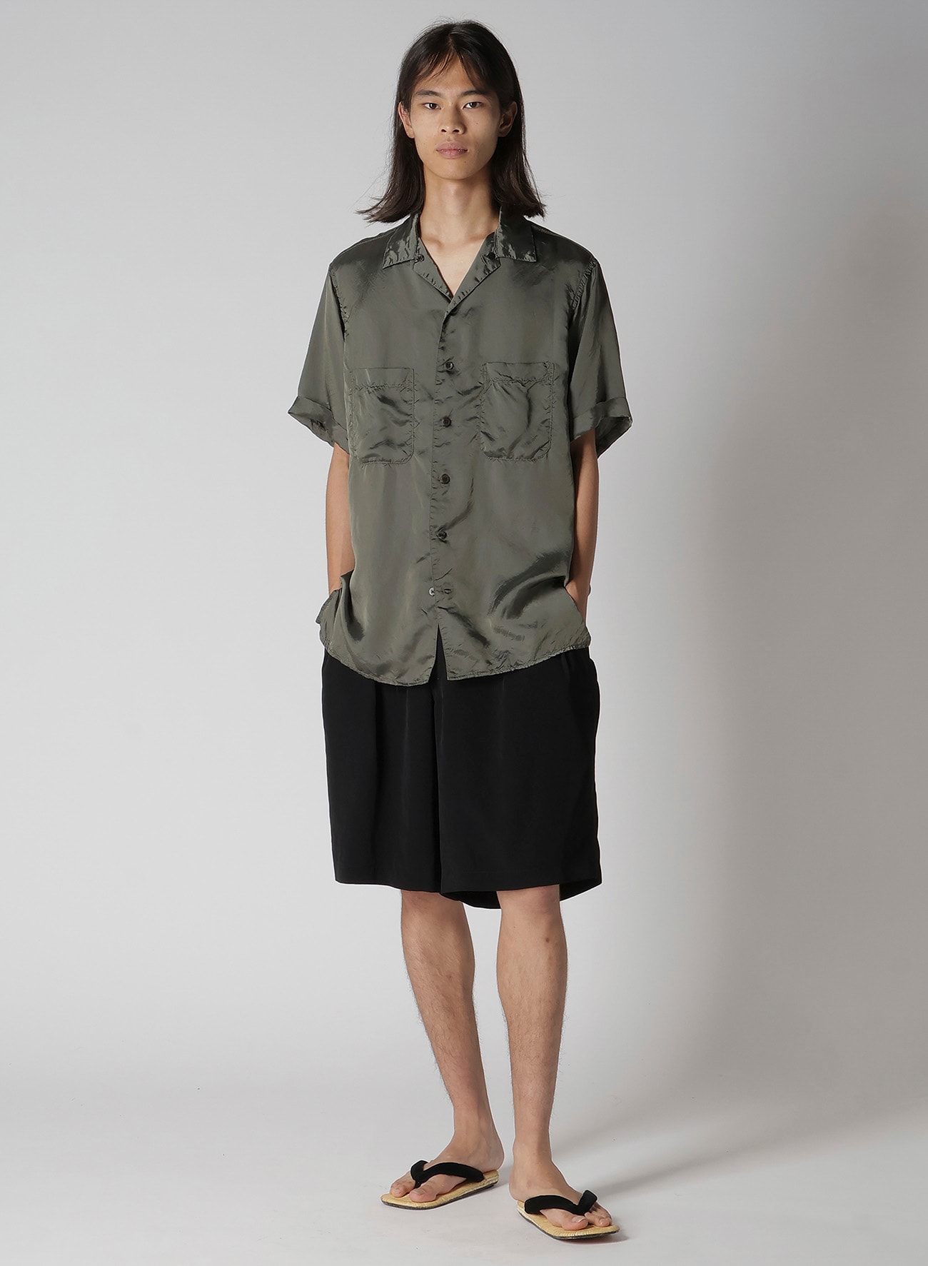 CHAIN STITCH OPEN-COLLAR SHORT SLEEVE SHIRT