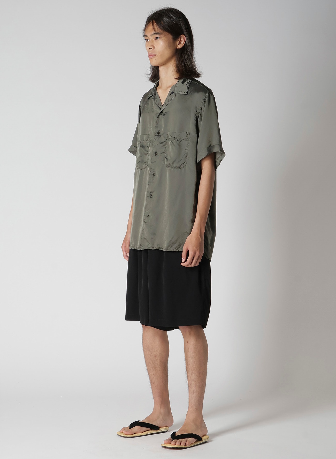 CHAIN STITCH OPEN-COLLAR SHORT SLEEVE SHIRT
