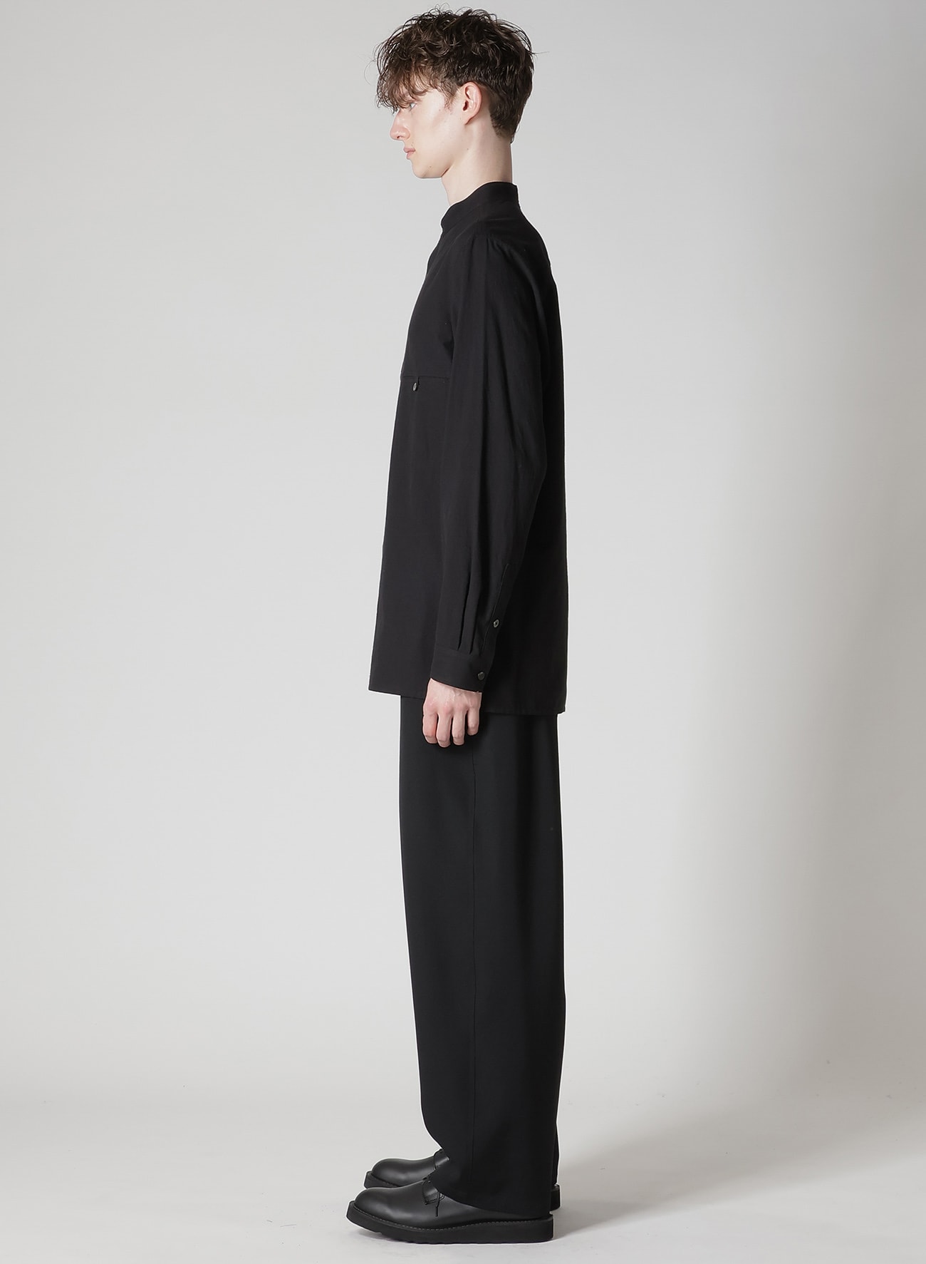 【ドカポン】 KHADI PANEL STAND COLLAR SHIRT(S Black): Y's for men｜THE