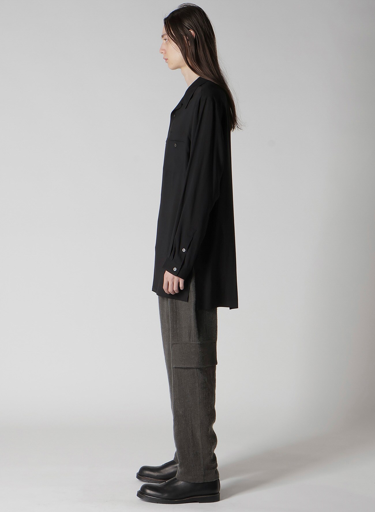 CELLULOSE LAWN PANEL OPEN-COLLAR SHIRT