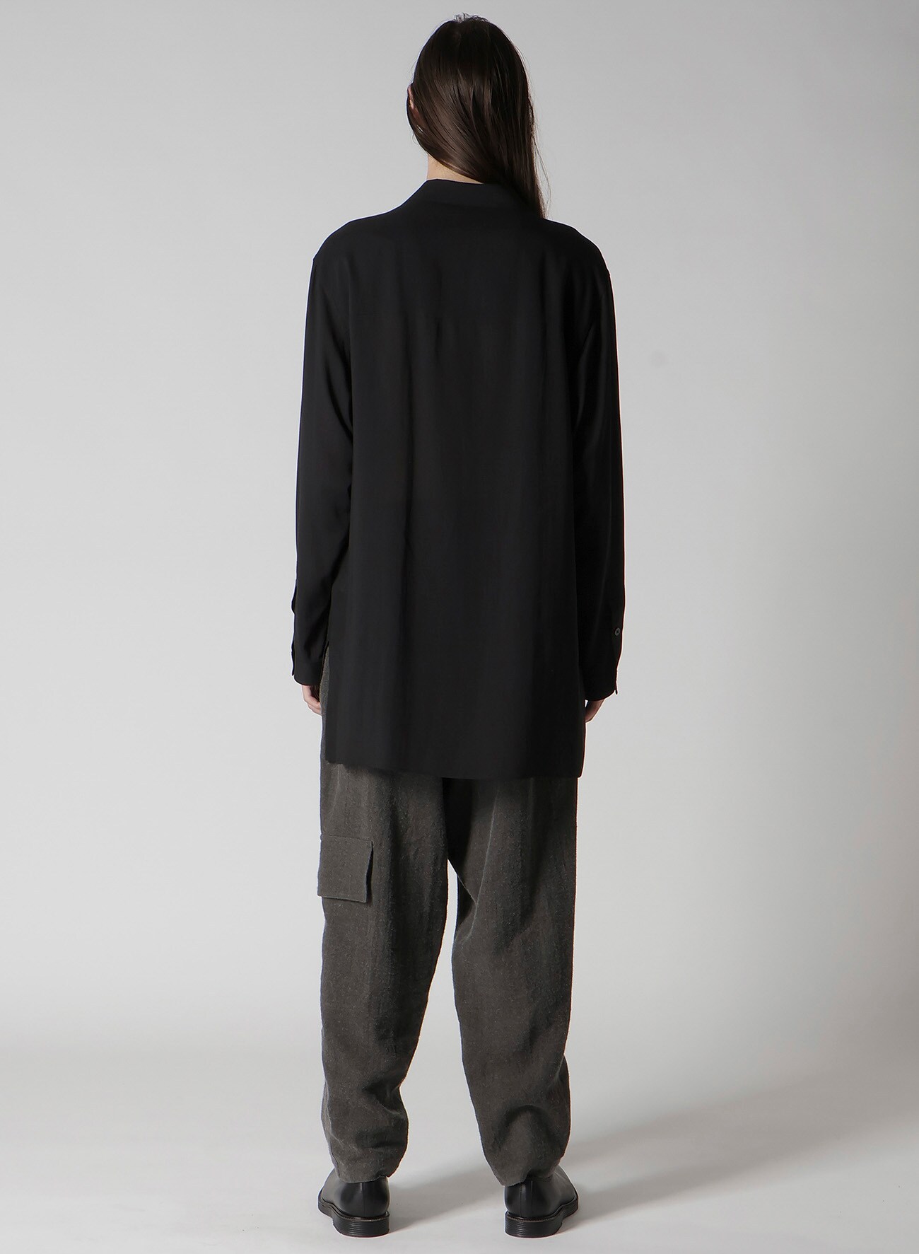 CELLULOSE LAWN PANEL OPEN-COLLAR SHIRT