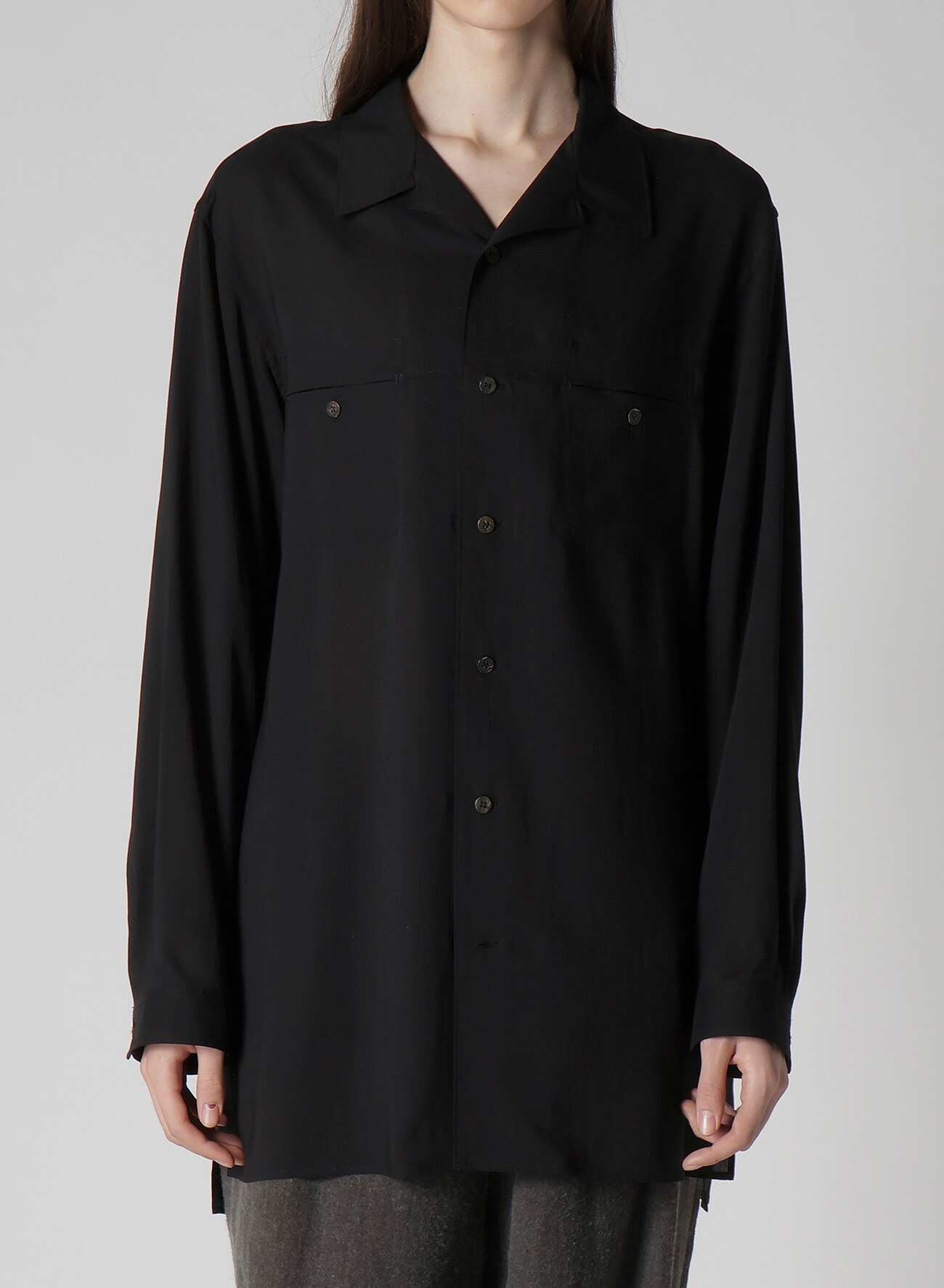 CELLULOSE LAWN PANEL OPEN-COLLAR SHIRT