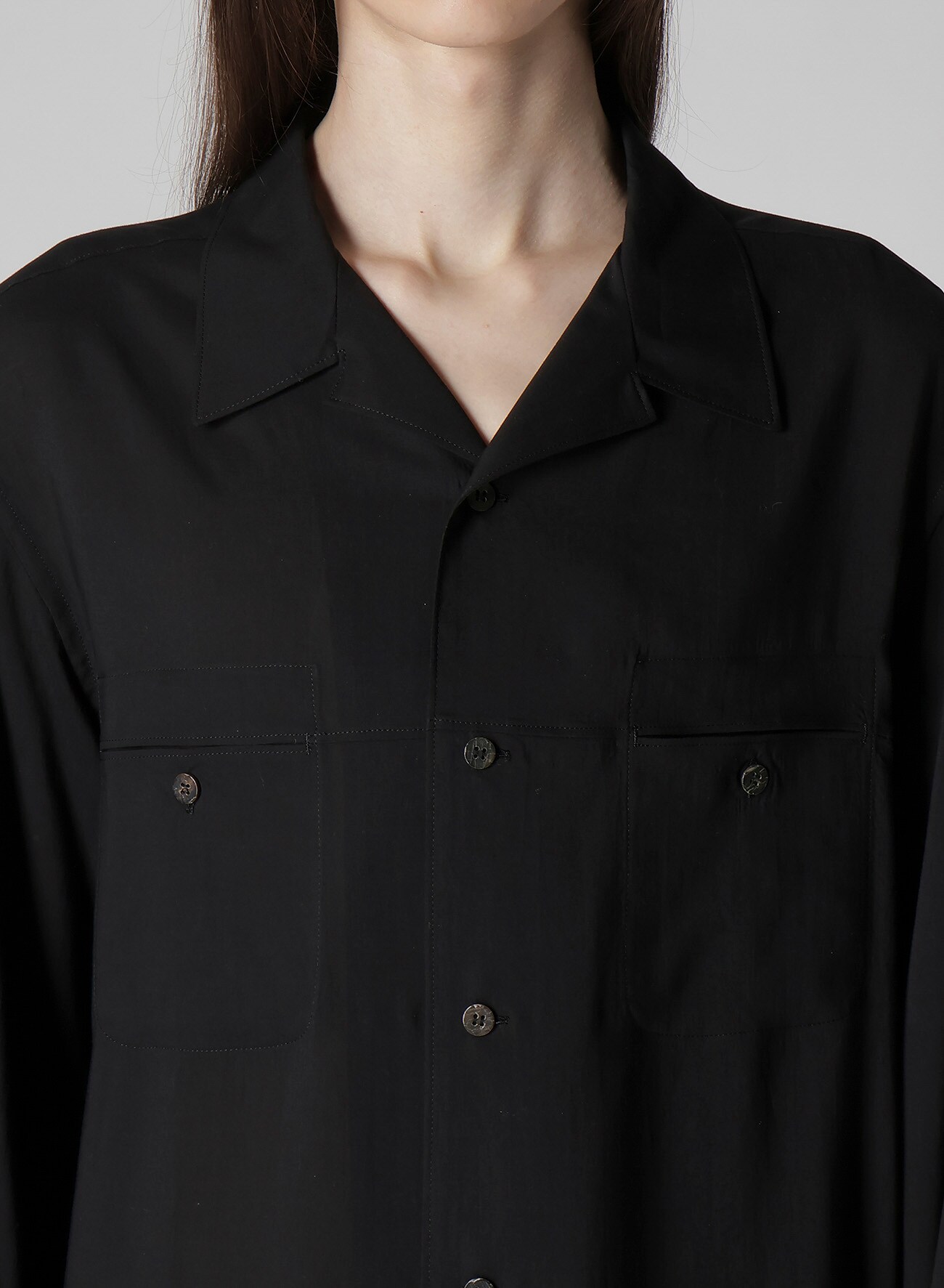 CELLULOSE LAWN PANEL OPEN-COLLAR SHIRT