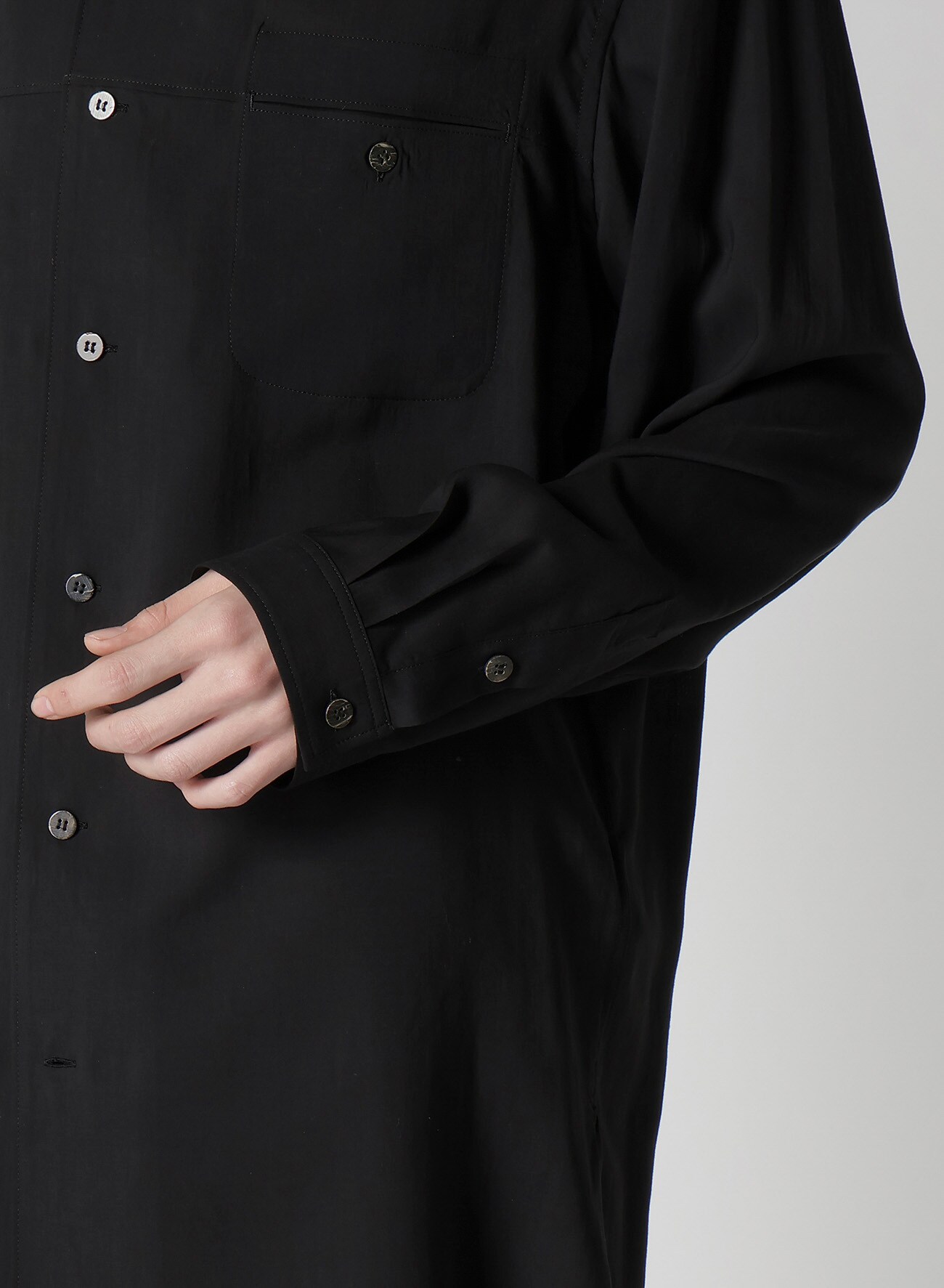 CELLULOSE LAWN PANEL OPEN-COLLAR SHIRT